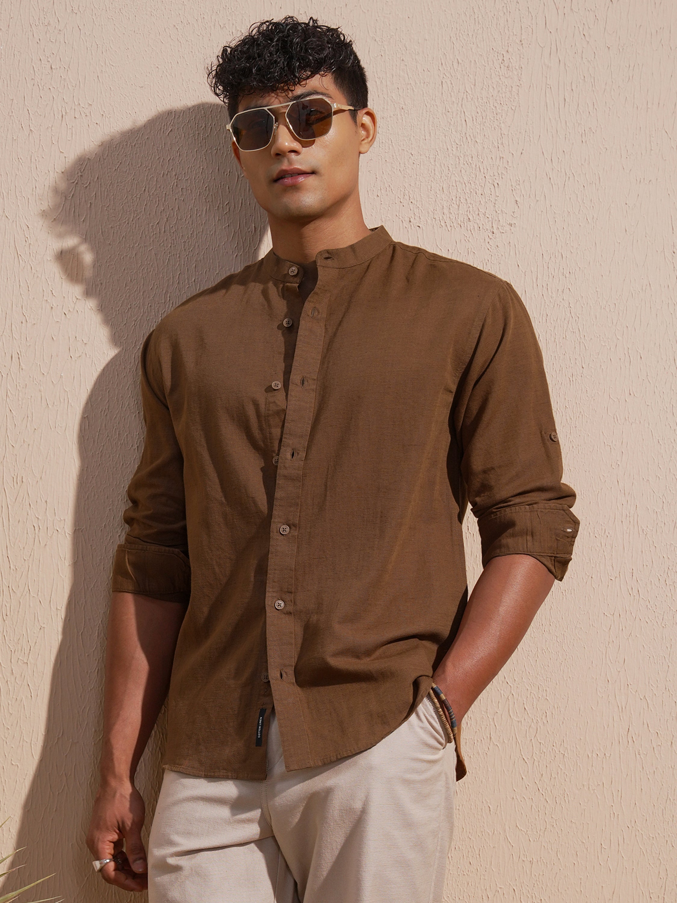 Highlander Men Brown Solid Relaxed Fit Casual Shirt - Brown - Image 4