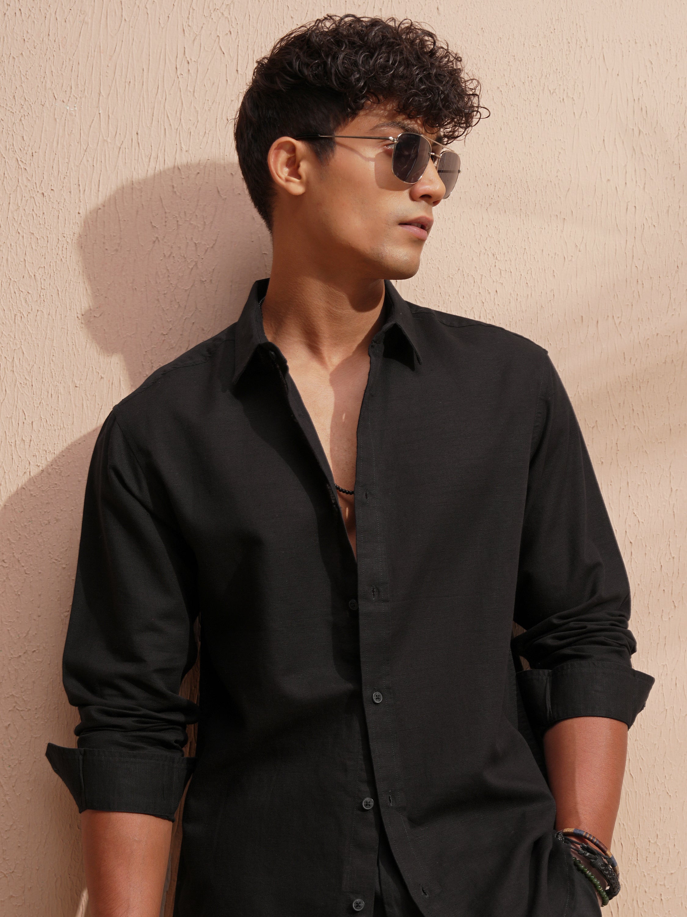 Highlander Men Black Self Design Relaxed Fit Casual Shirt - Black - Image 1