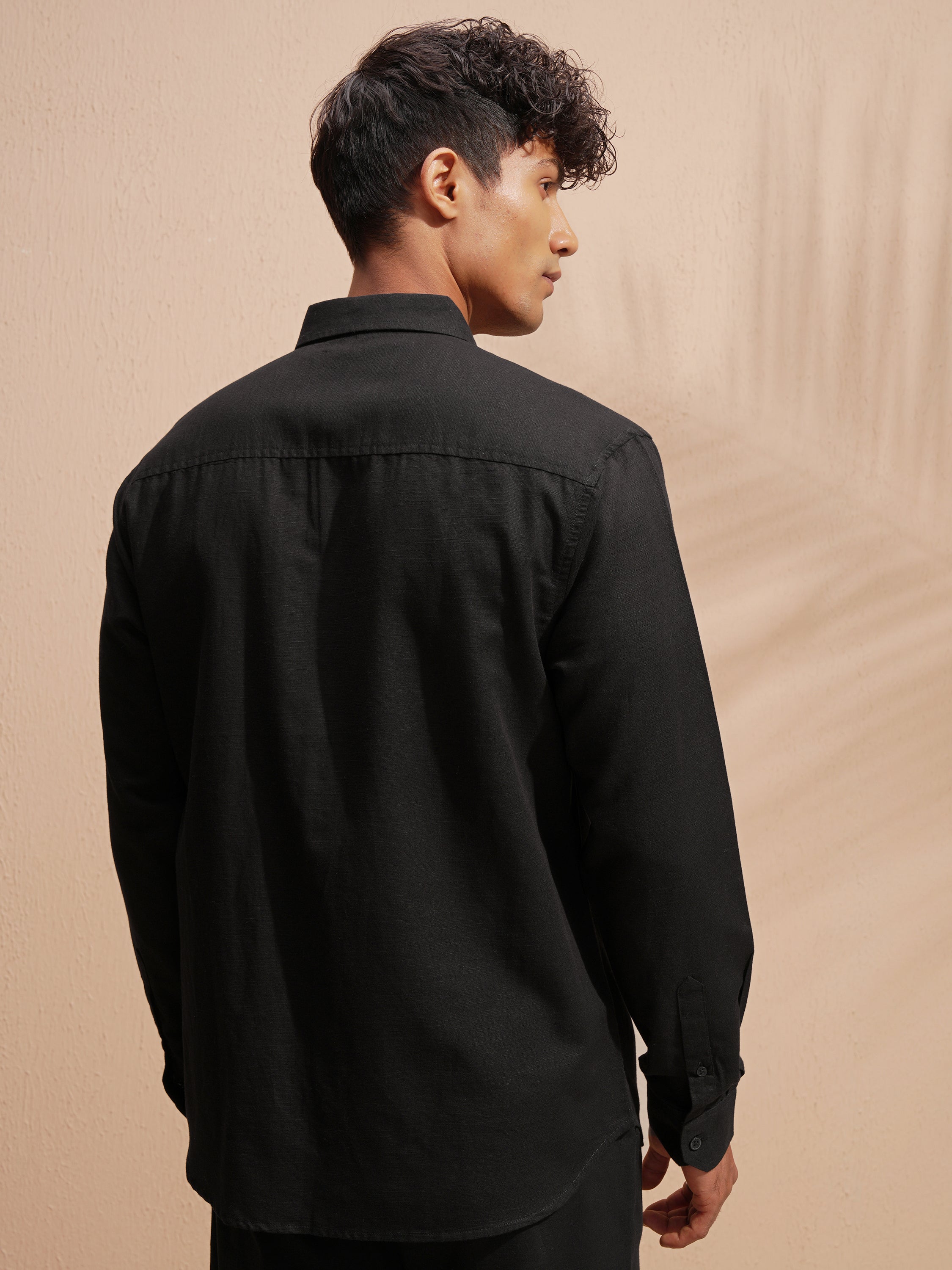 Highlander Men Black Self Design Relaxed Fit Casual Shirt - Black - Image 3