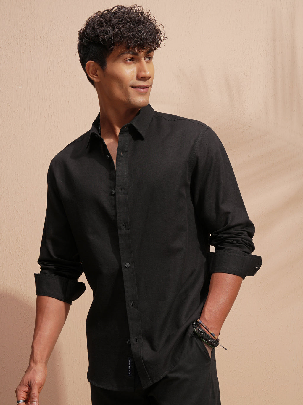 Highlander Men Black Self Design Relaxed Fit Casual Shirt - Black - Image 4