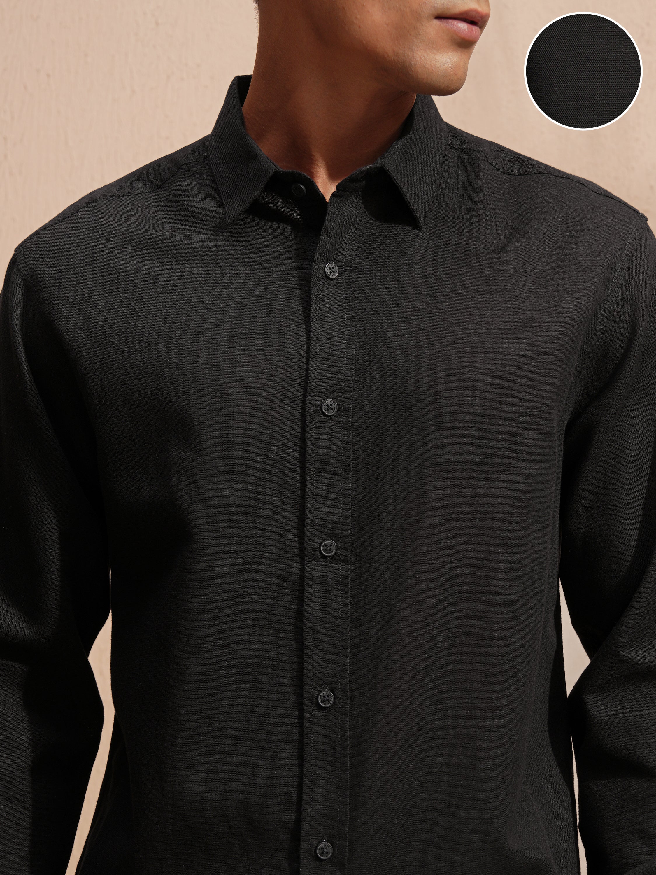 Highlander Men Black Self Design Relaxed Fit Casual Shirt - Black - Image 5
