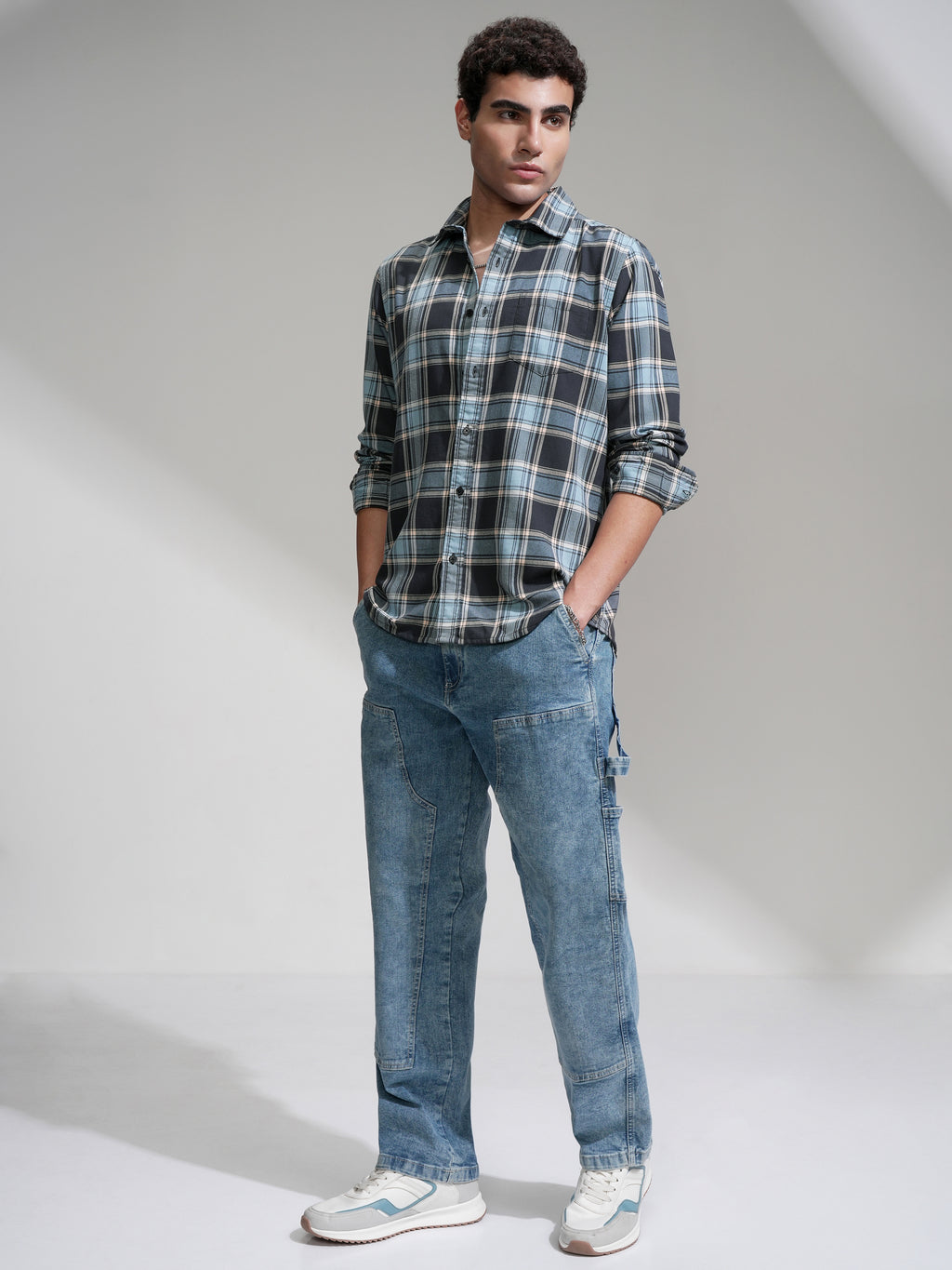 Highlander Men Charcoal Checked Slim Fit Casual Shirt - Charcoal - Image 2