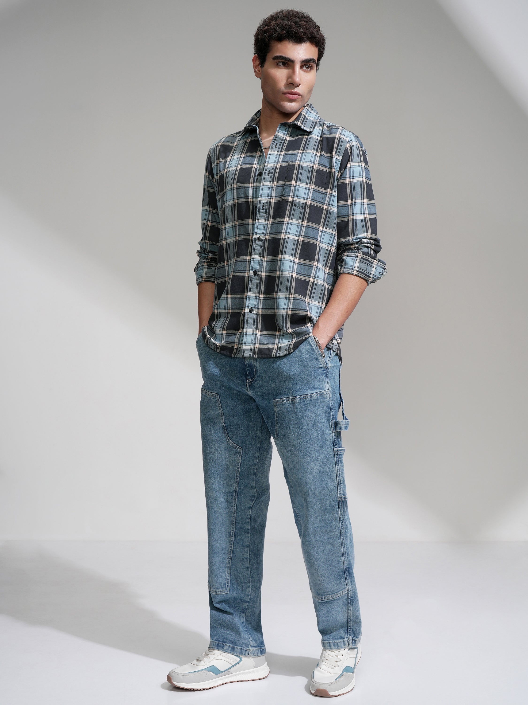 Highlander Men Charcoal Checked Slim Fit Casual Shirt - Charcoal - Image 2
