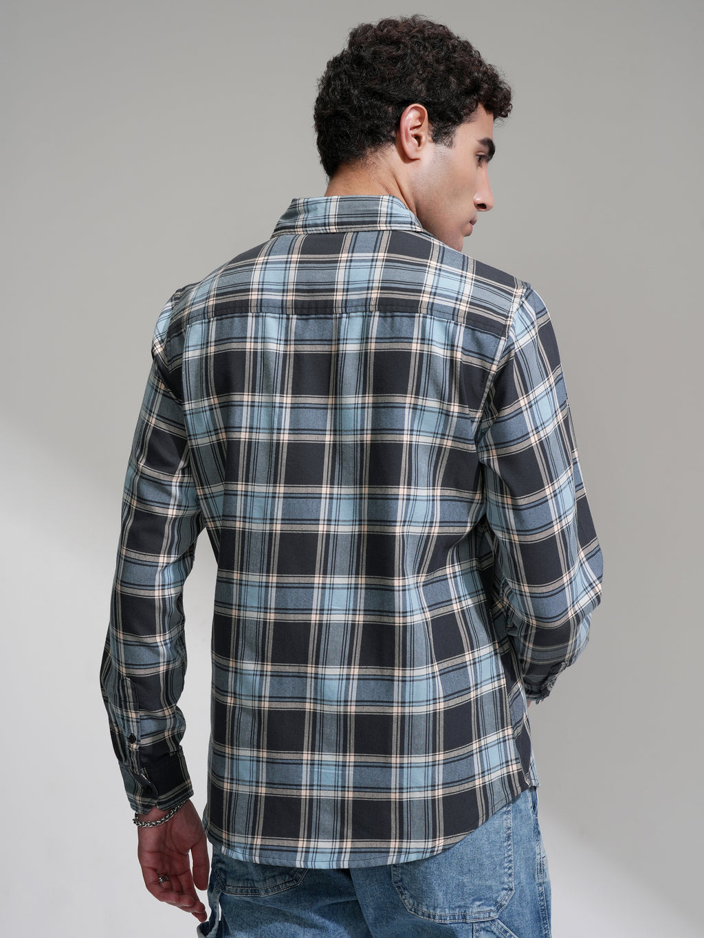Highlander Men Charcoal Checked Slim Fit Casual Shirt - Charcoal - Image 3