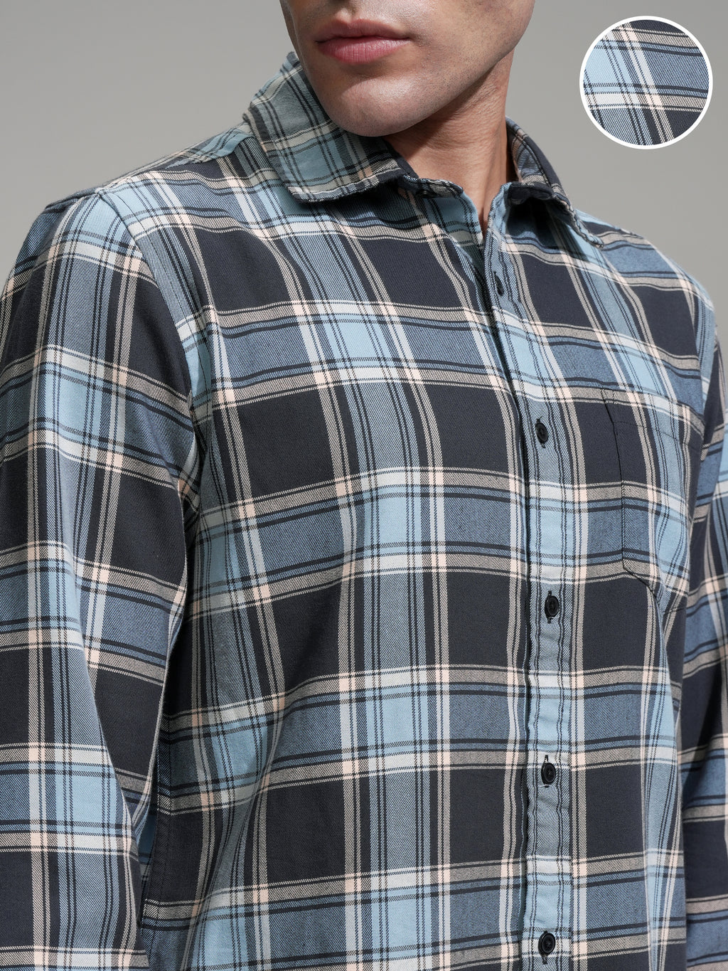 Highlander Men Charcoal Checked Slim Fit Casual Shirt - Charcoal - Image 5