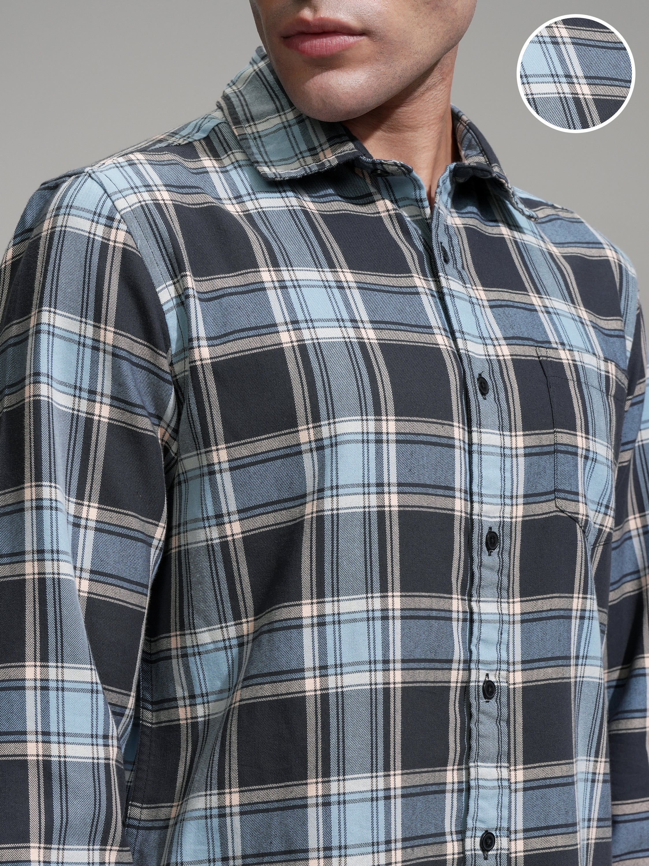 Highlander Men Charcoal Checked Slim Fit Casual Shirt - Charcoal - Image 5
