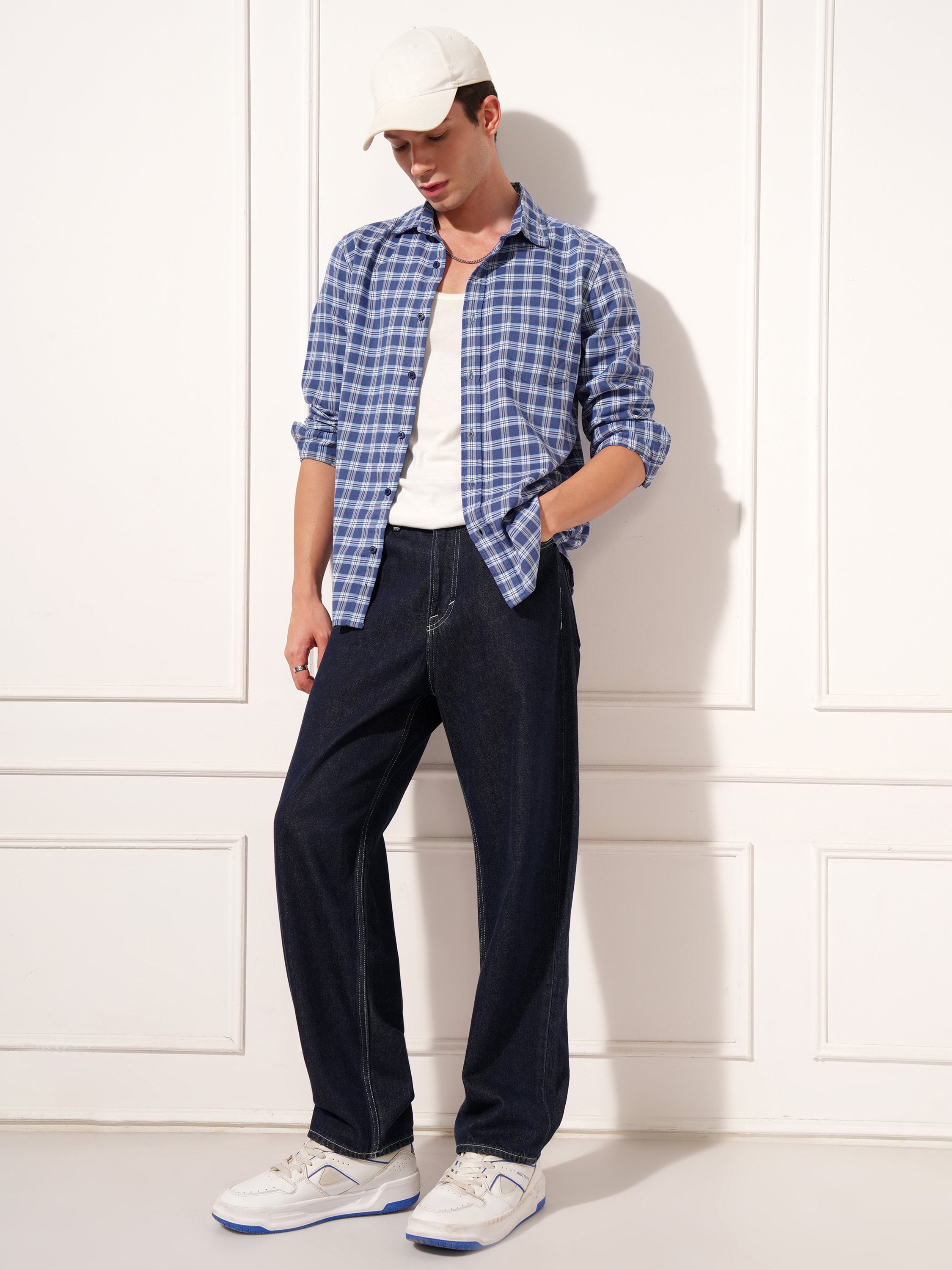 Highlander Men Blue Checked Slim Fit Casual Shirt - Blue - Image 2