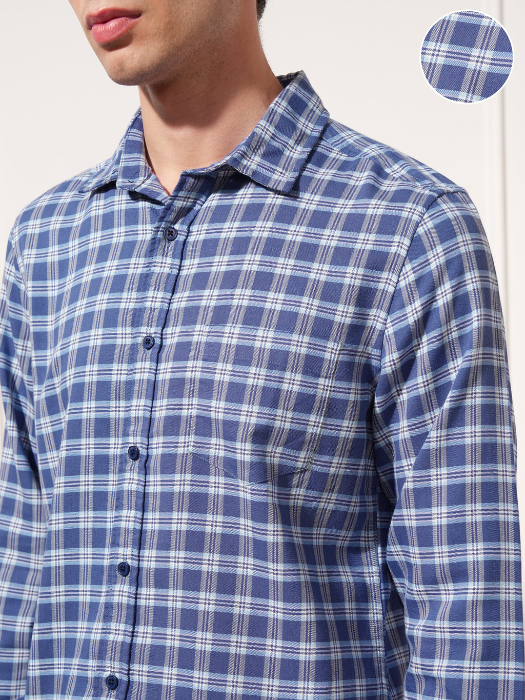Highlander Men Blue Checked Slim Fit Casual Shirt - Blue - Image 5