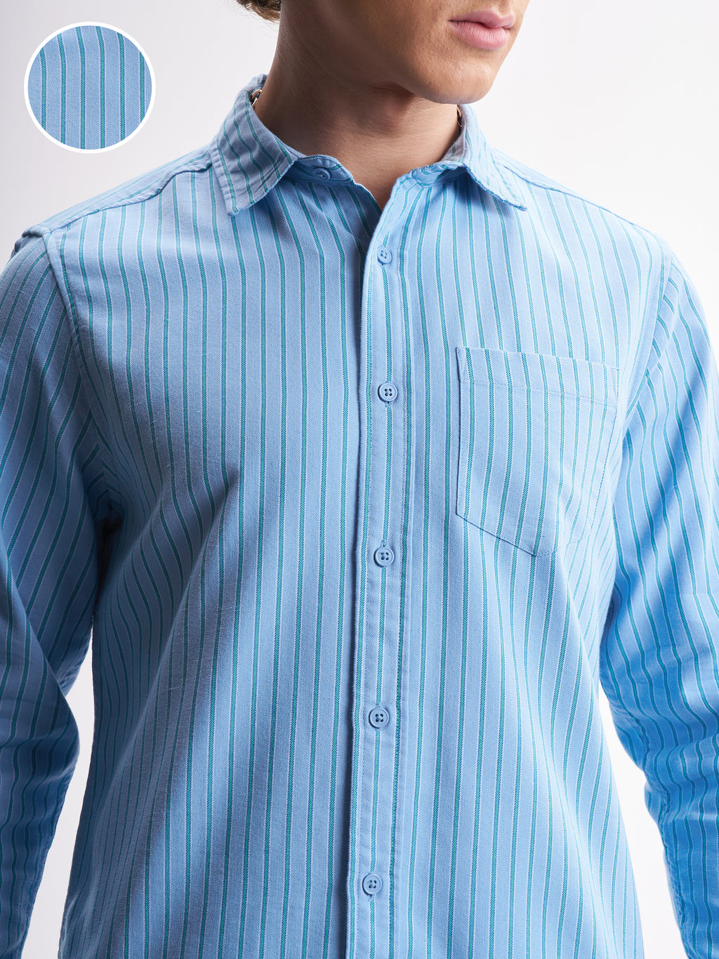 Highlander Men Blue Striped Slim Fit Casual Shirt - Blue - Image 5