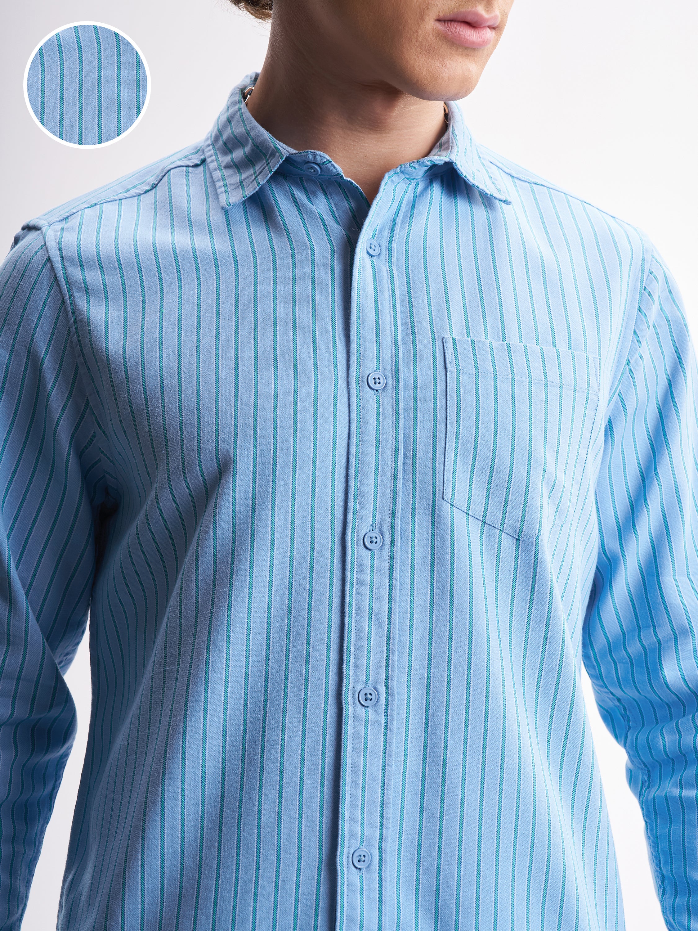 Highlander Men Blue Striped Slim Fit Casual Shirt - Blue - Image 5