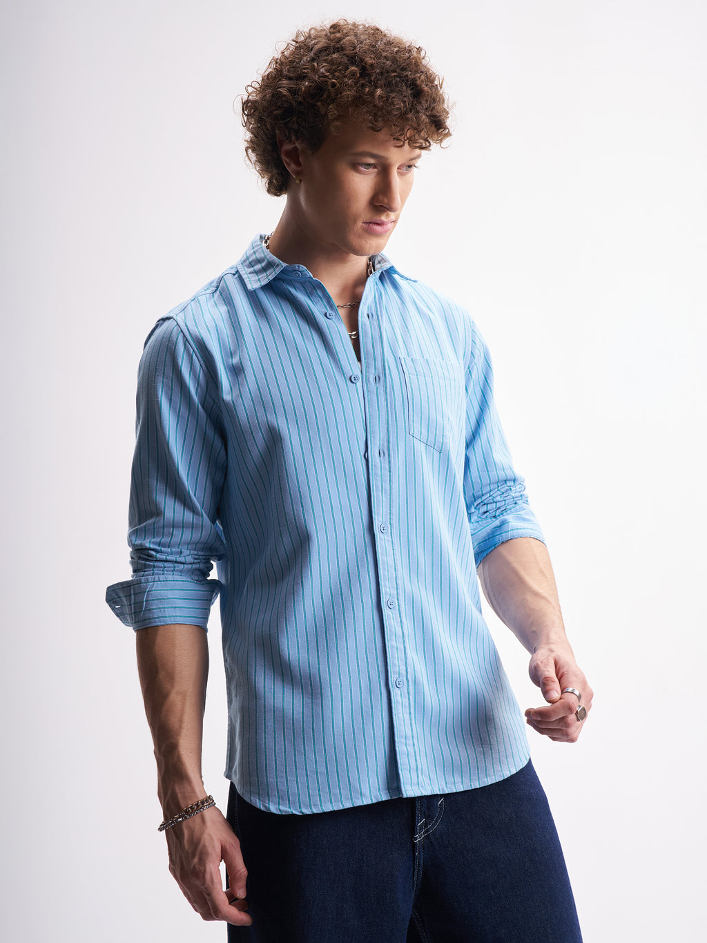 Highlander Men Blue Striped Slim Fit Casual Shirt - Blue - Image 6
