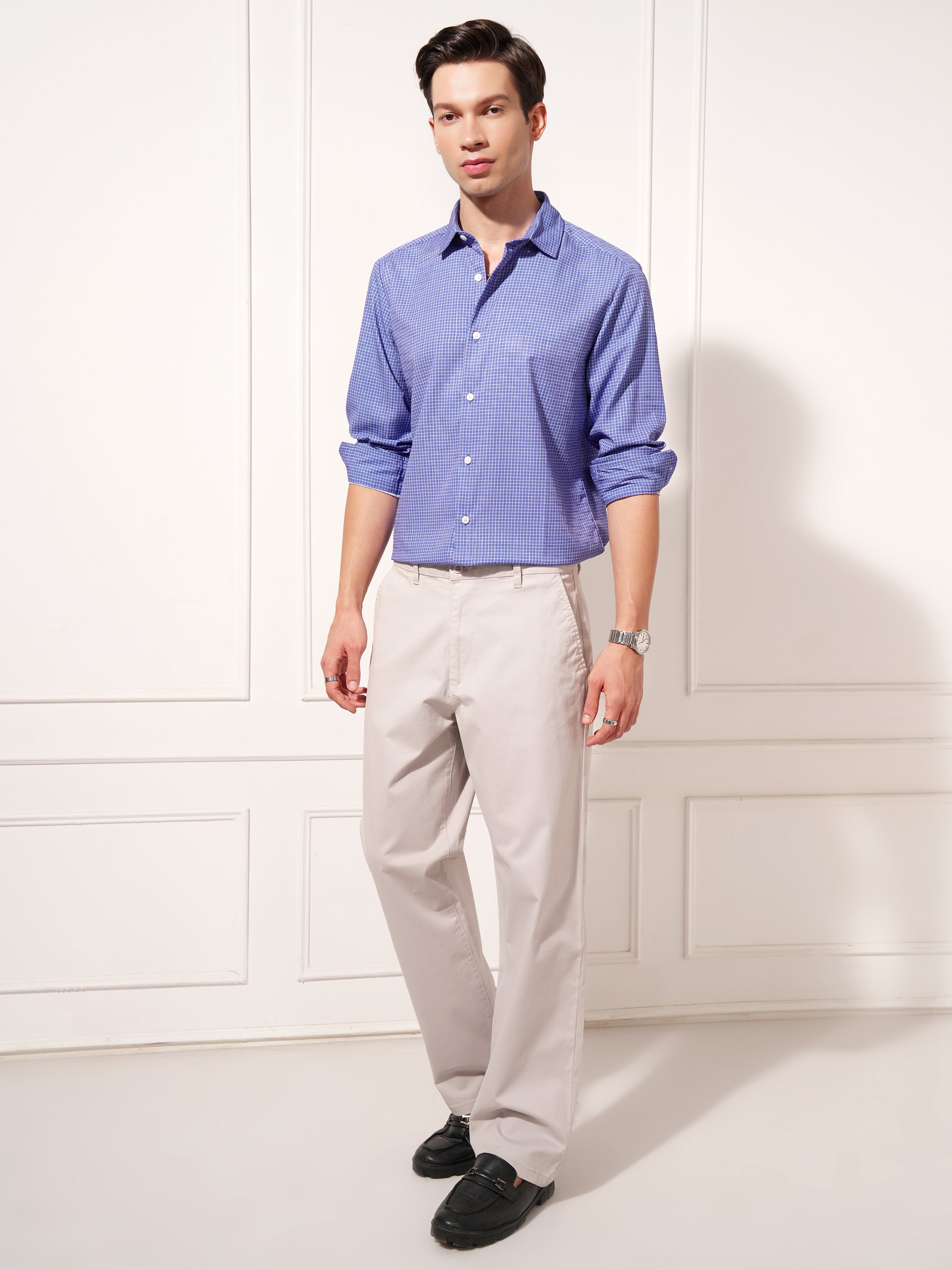 Highlander Men Blue Checked Slim Fit Casual Shirt - Blue - Image 2