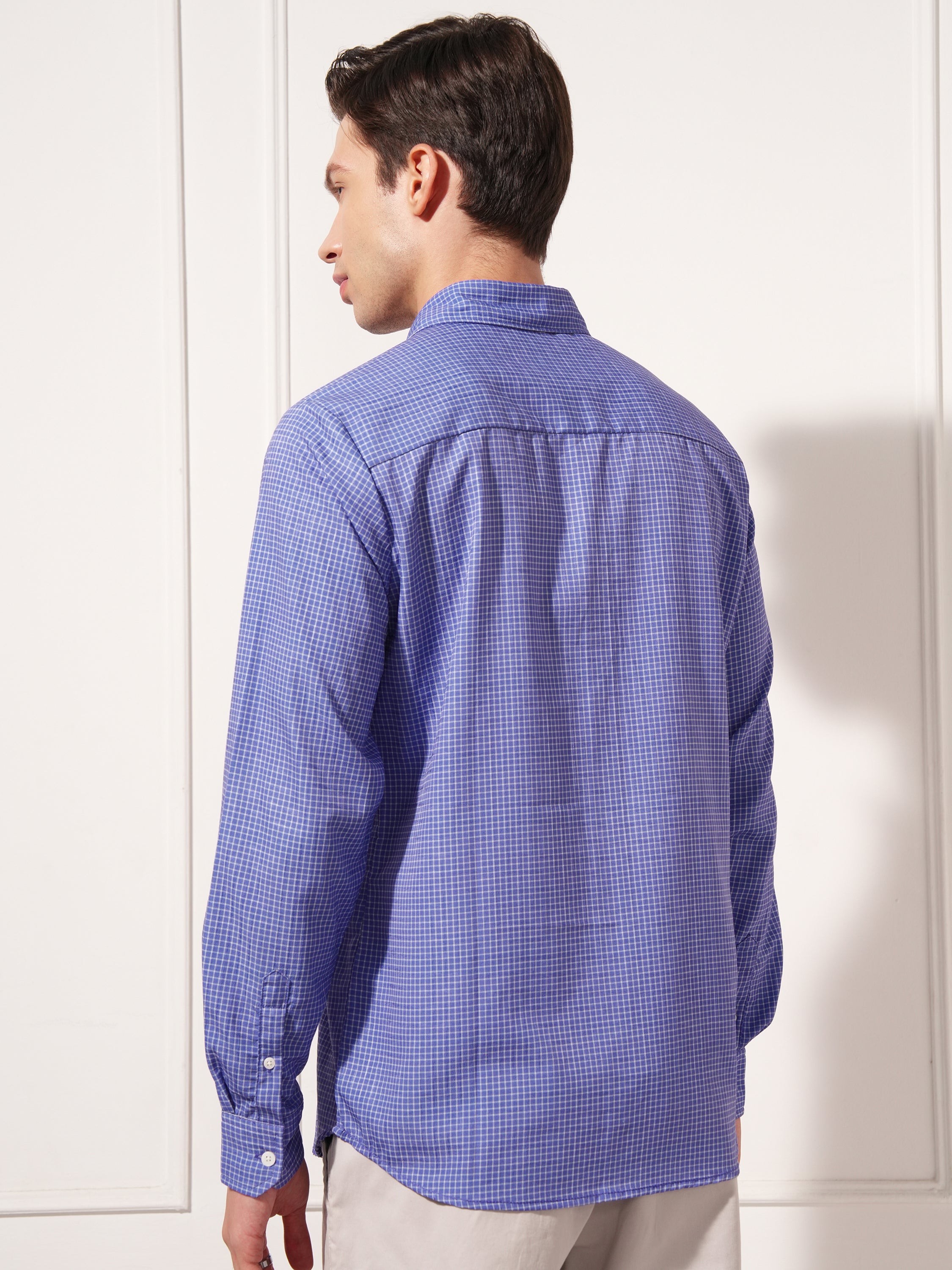 Highlander Men Blue Checked Slim Fit Casual Shirt - Blue - Image 3