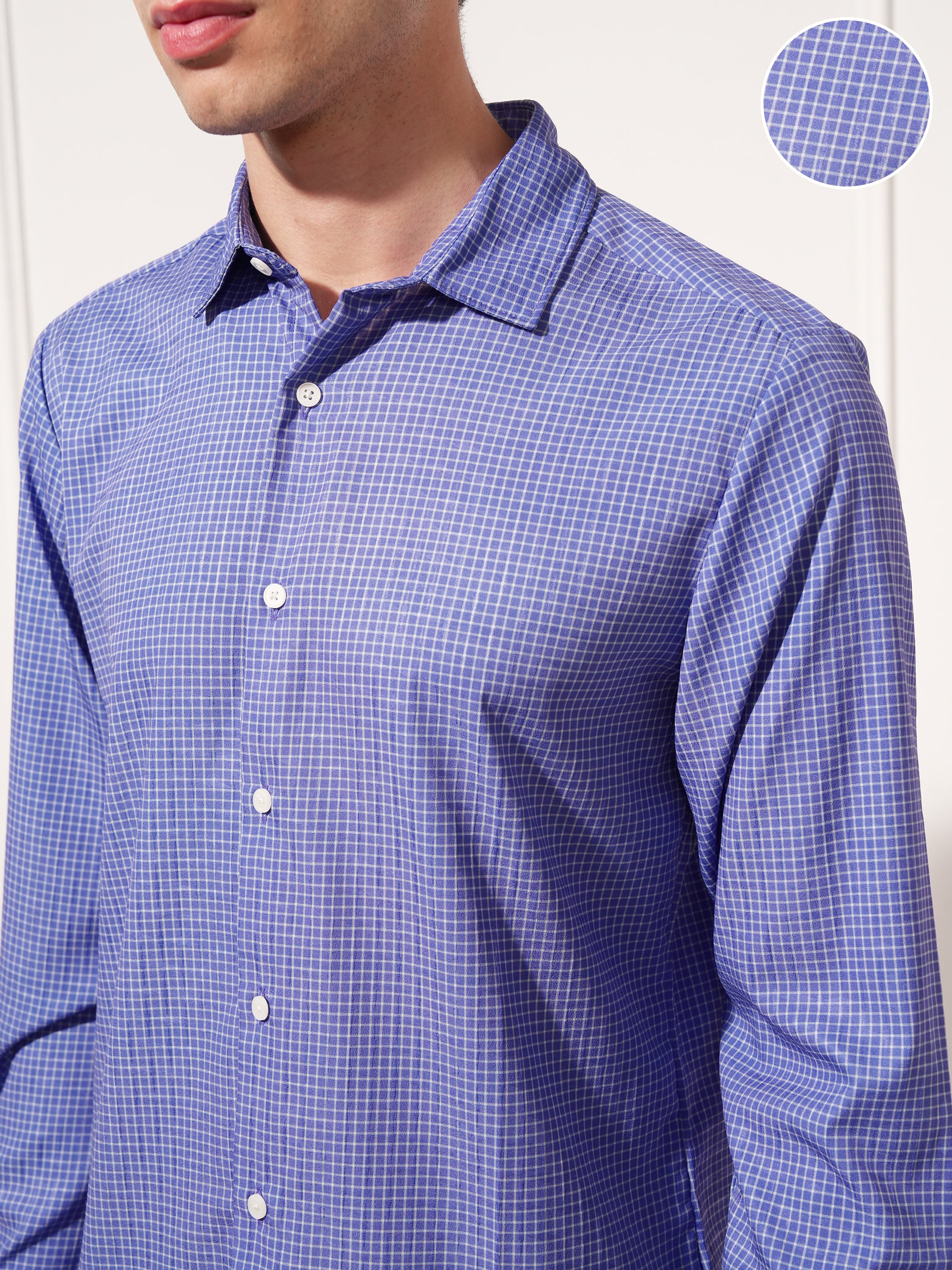 Highlander Men Blue Checked Slim Fit Casual Shirt - Blue - Image 5