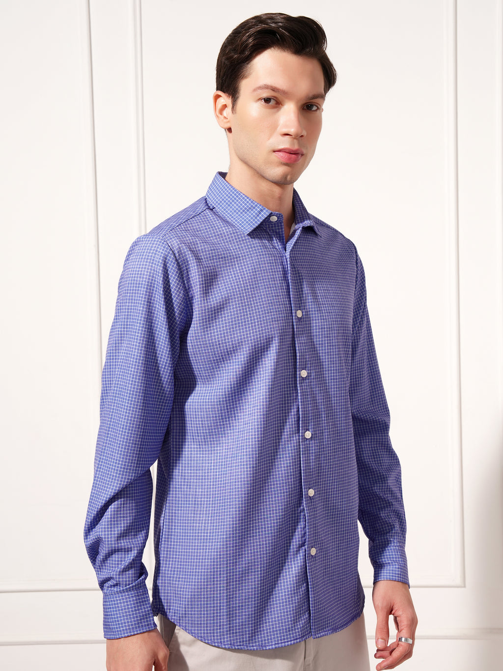 Highlander Men Blue Checked Slim Fit Casual Shirt - Blue - Image 6