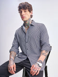 Highlander Men Black Striped Slim Fit Casual Shirt - Black - Image 1