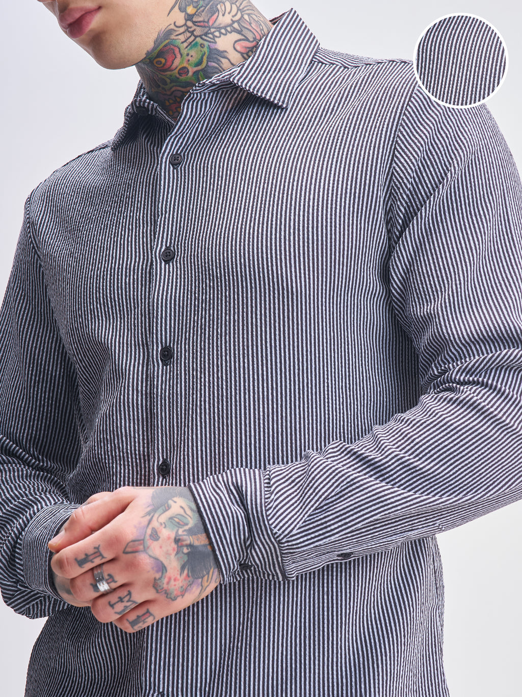Highlander Men Black Striped Slim Fit Casual Shirt - Black - Image 5