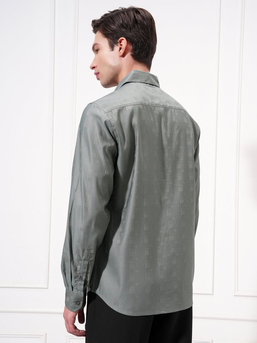 Highlander Men Grey Self Design Slim Fit Casual Shirt - Grey - Image 3