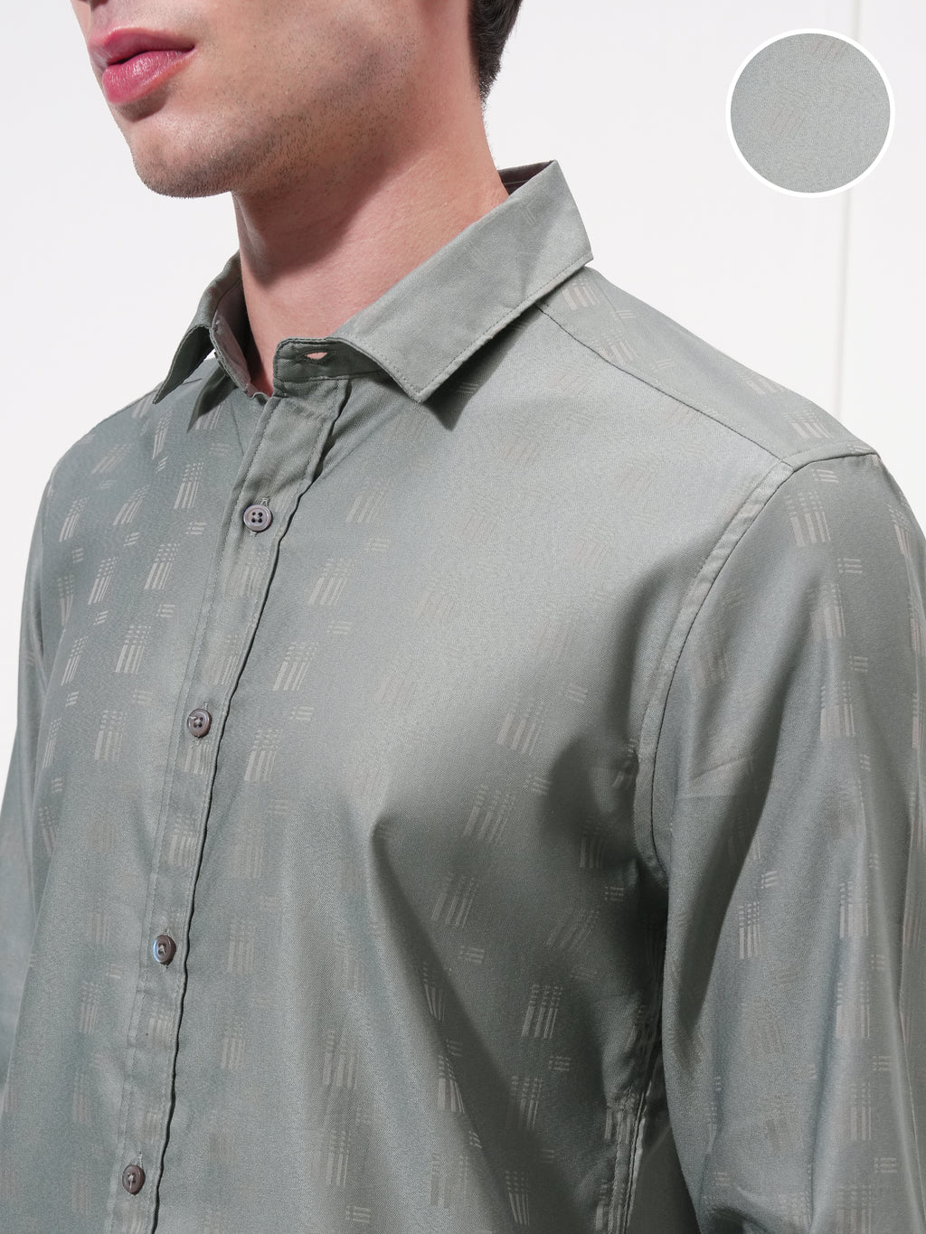 Highlander Men Grey Self Design Slim Fit Casual Shirt - Grey - Image 5