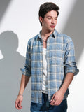 Highlander Men Blue Checked Slim Fit Casual Shirt - Blue - Image 1