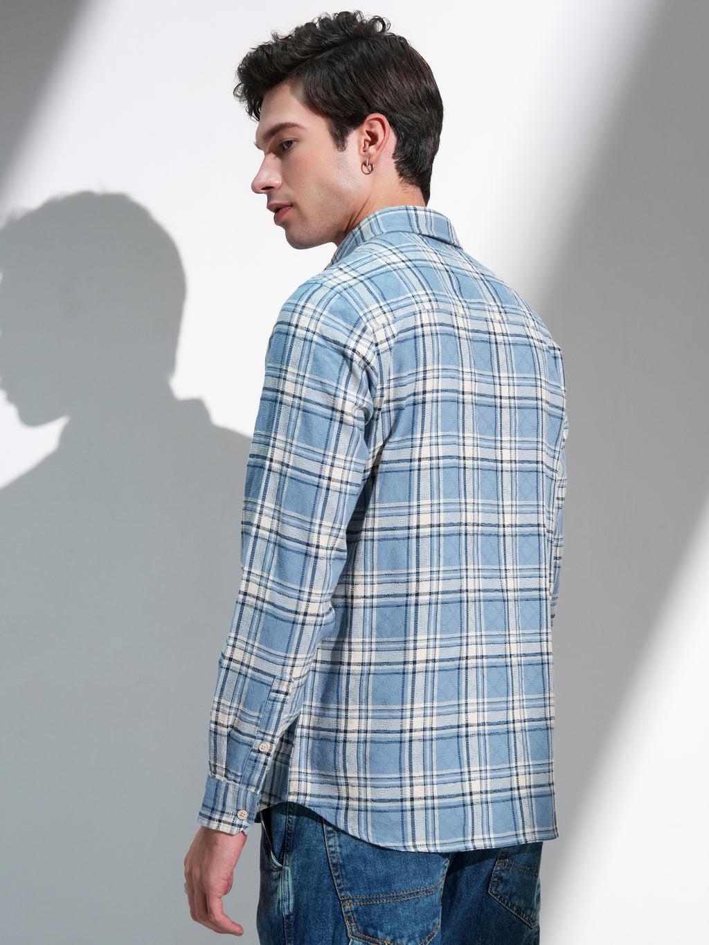 Highlander Men Blue Checked Slim Fit Casual Shirt - Blue - Image 3