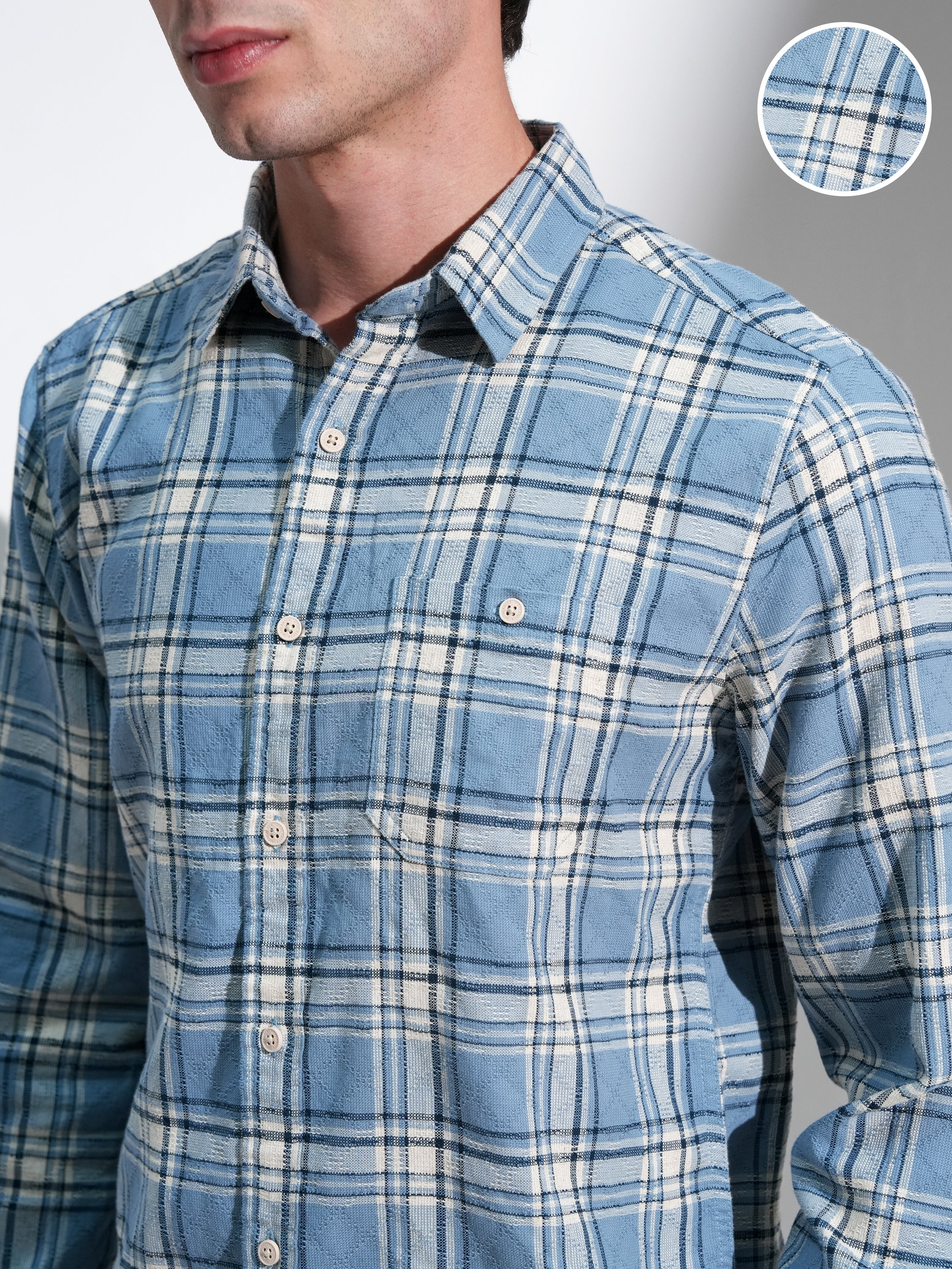 Highlander Men Blue Checked Slim Fit Casual Shirt - Blue - Image 5