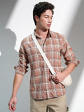 Highlander Men Beige Checked Slim Fit Casual Shirt - Beige - Image 1