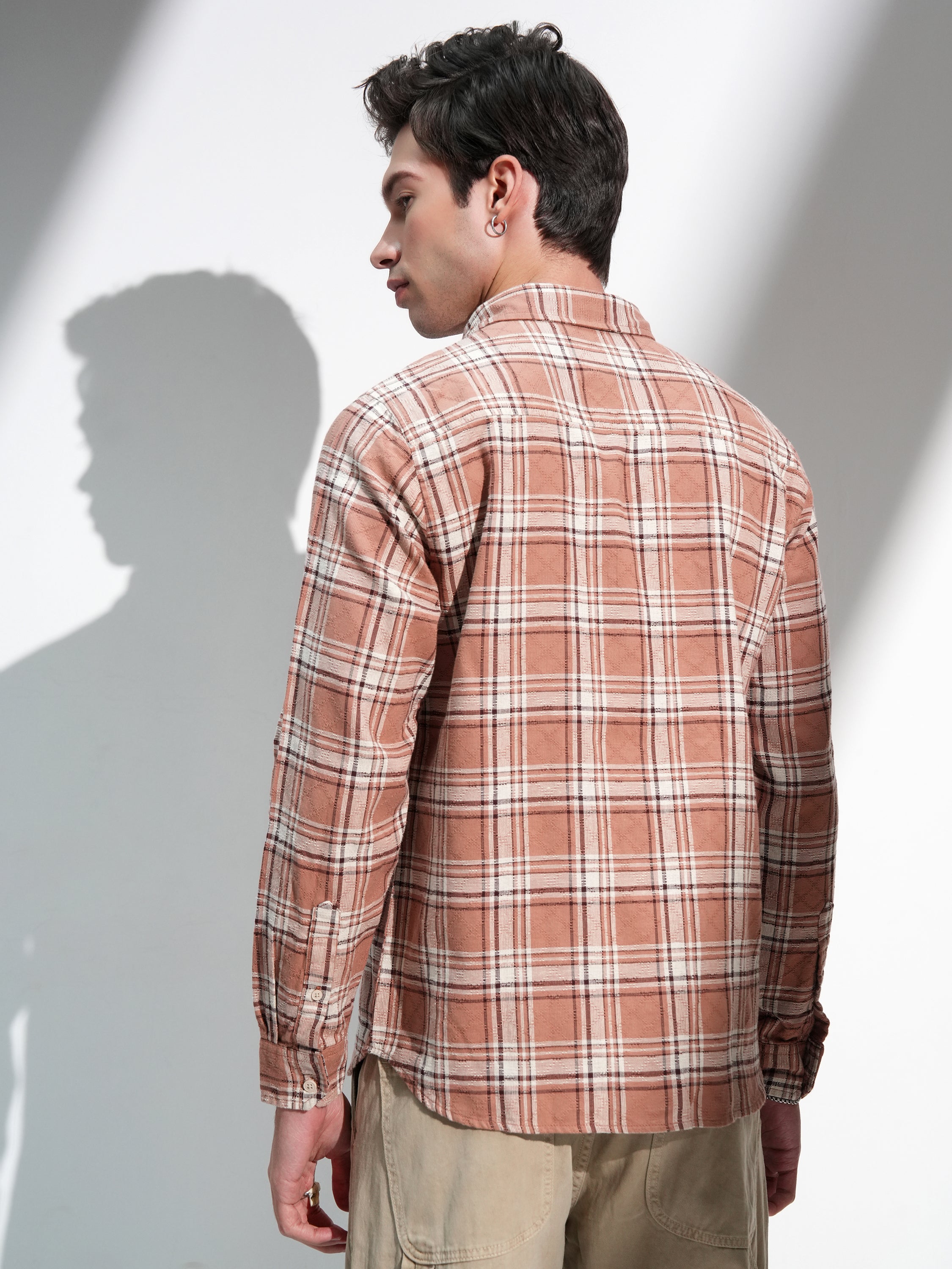 Highlander Men Beige Checked Slim Fit Casual Shirt - Beige - Image 3