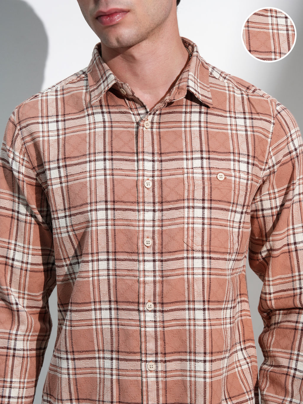 Highlander Men Beige Checked Slim Fit Casual Shirt - Beige - Image 5