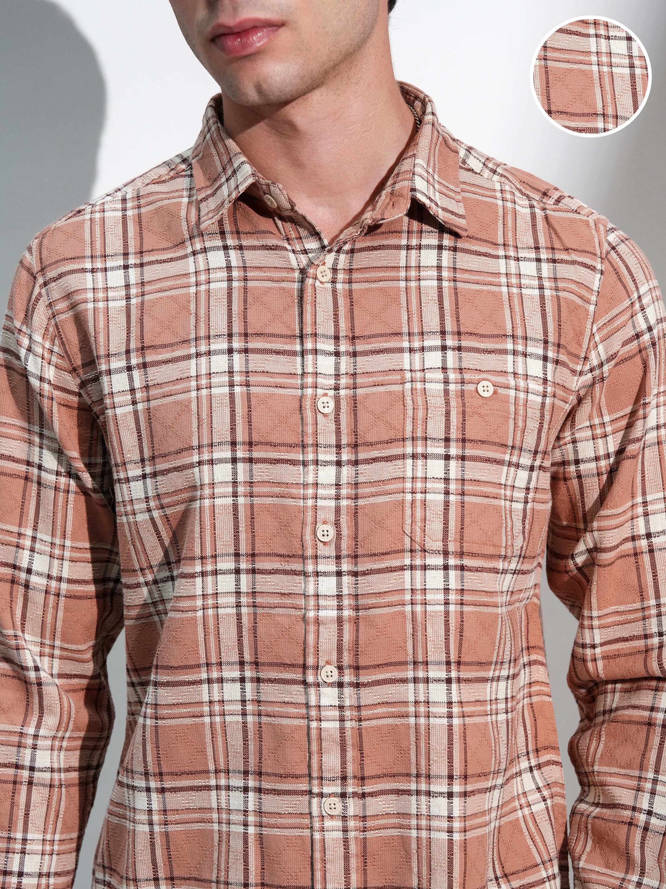 Highlander Men Beige Checked Slim Fit Casual Shirt - Beige - Image 5