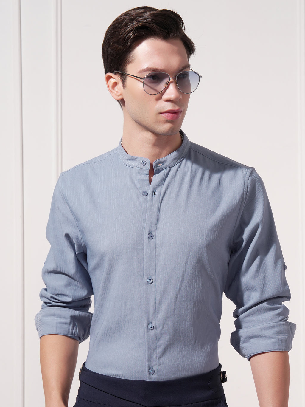 Highlander Men Blue Solid Slim Fit Casual Shirt - Blue - Image 1