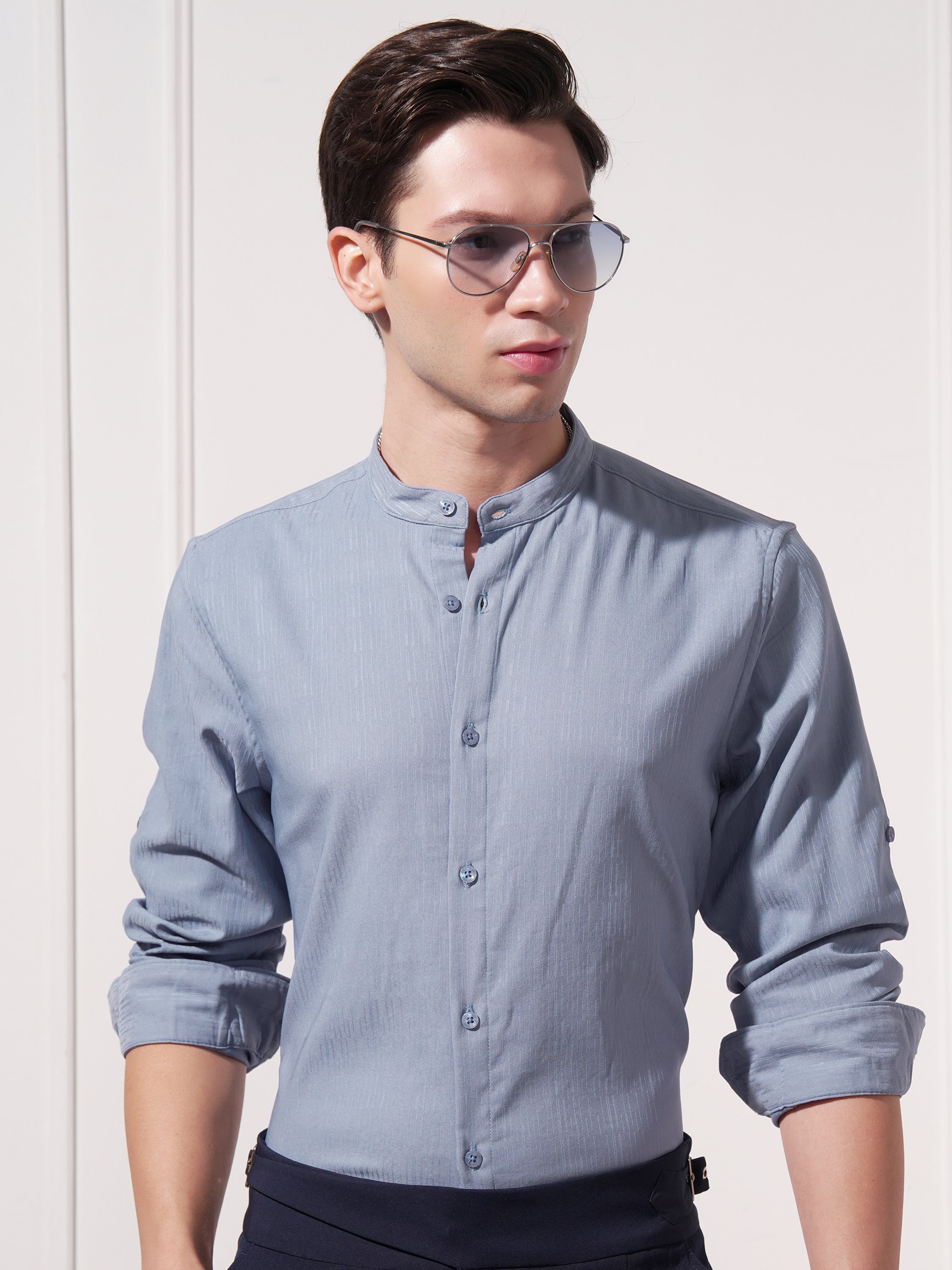 Highlander Men Blue Solid Slim Fit Casual Shirt - Blue - Image 1
