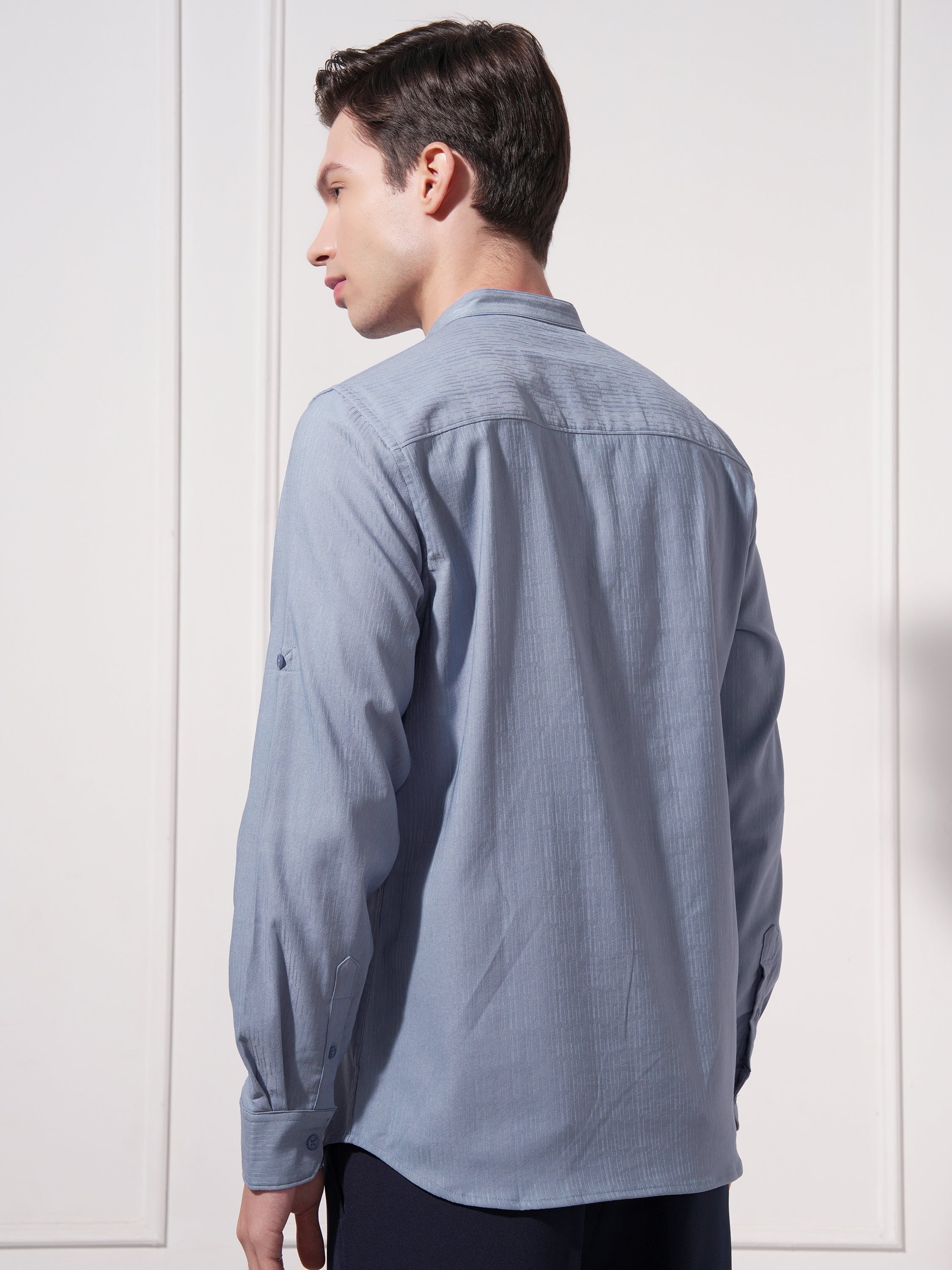 Highlander Men Blue Solid Slim Fit Casual Shirt - Blue - Image 3
