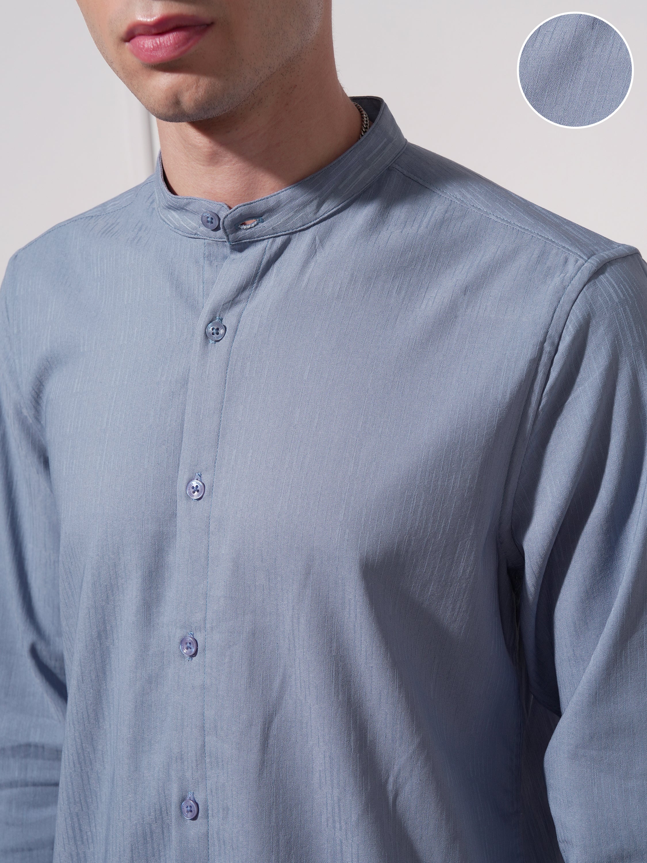 Highlander Men Blue Solid Slim Fit Casual Shirt - Blue - Image 5