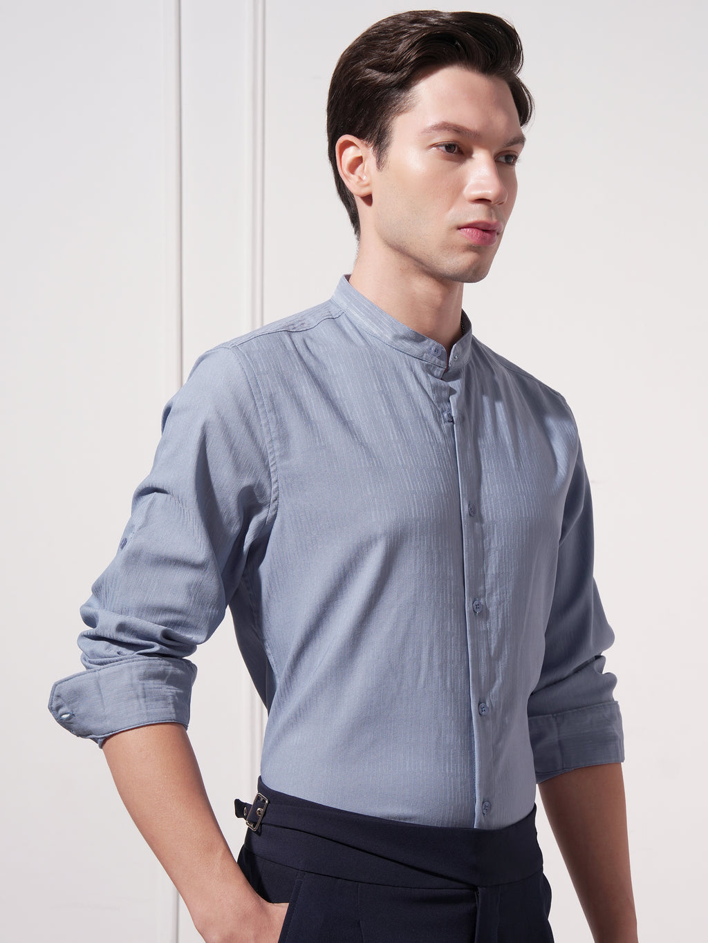 Highlander Men Blue Solid Slim Fit Casual Shirt - Blue - Image 6