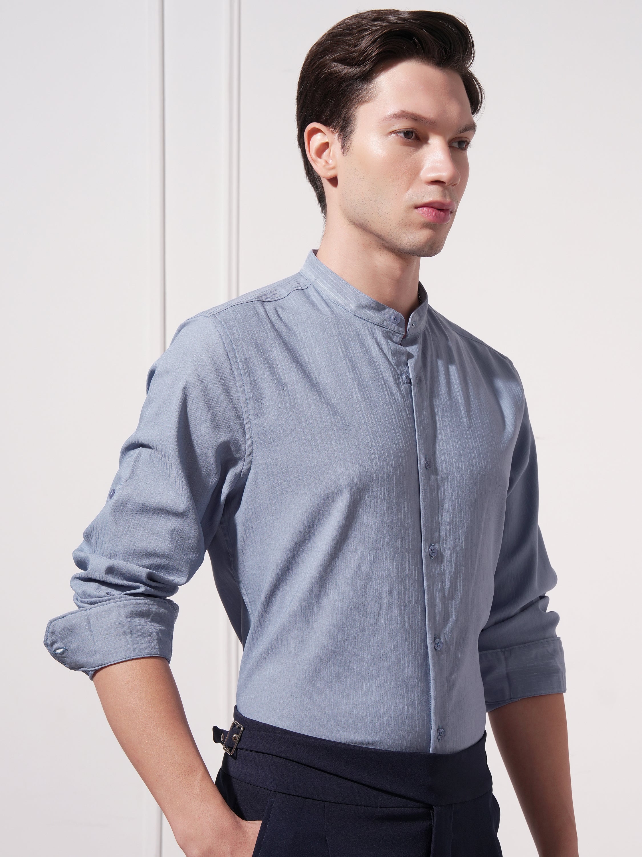 Highlander Men Blue Solid Slim Fit Casual Shirt - Blue - Image 6