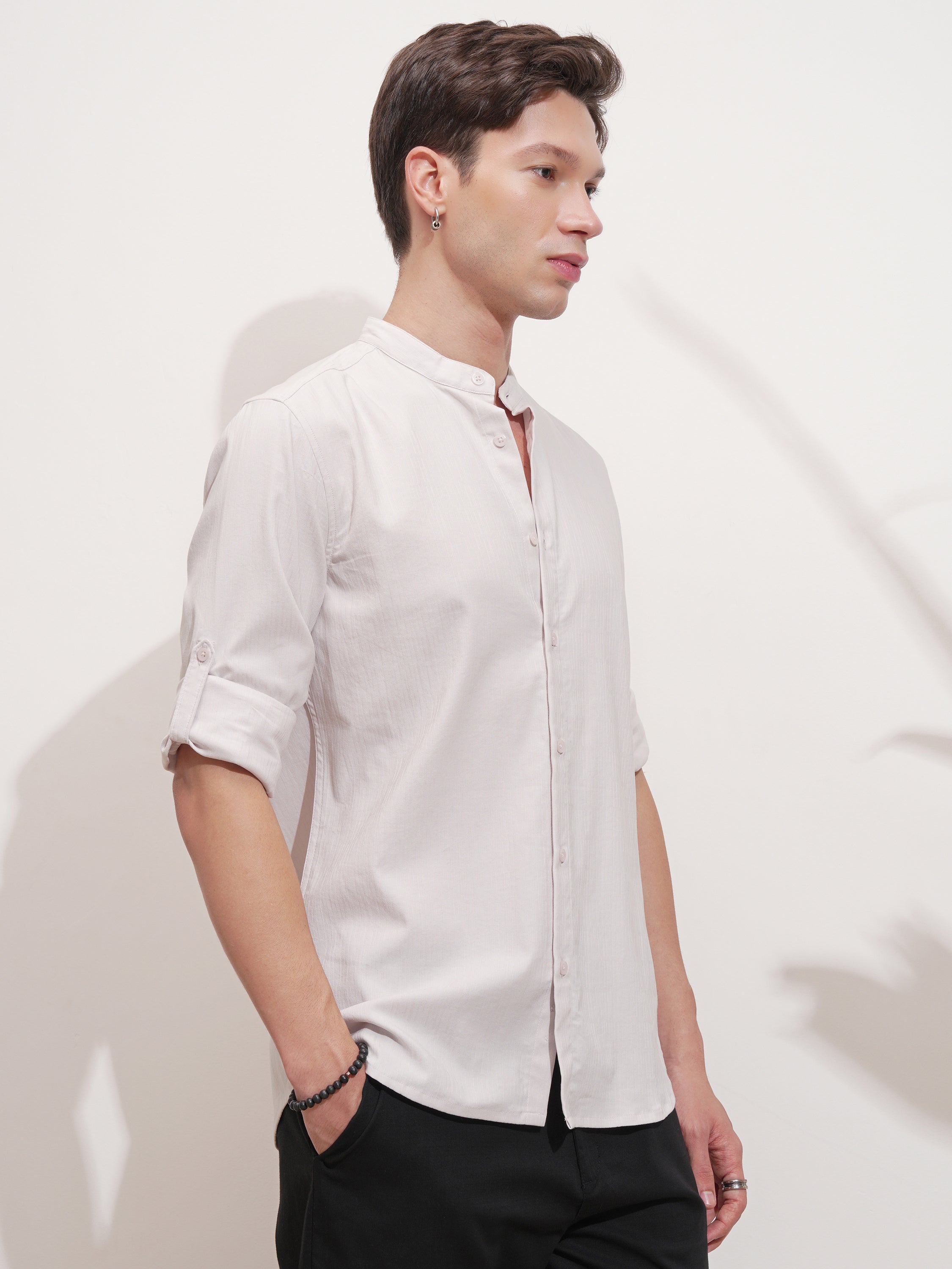 Highlander Men Pink Self Design Slim Fit Casual Shirt - Pink - Image 6
