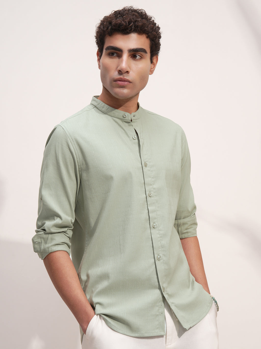 Highlander Men Green Solid Slim Fit Casual Shirt - Green - Image 6