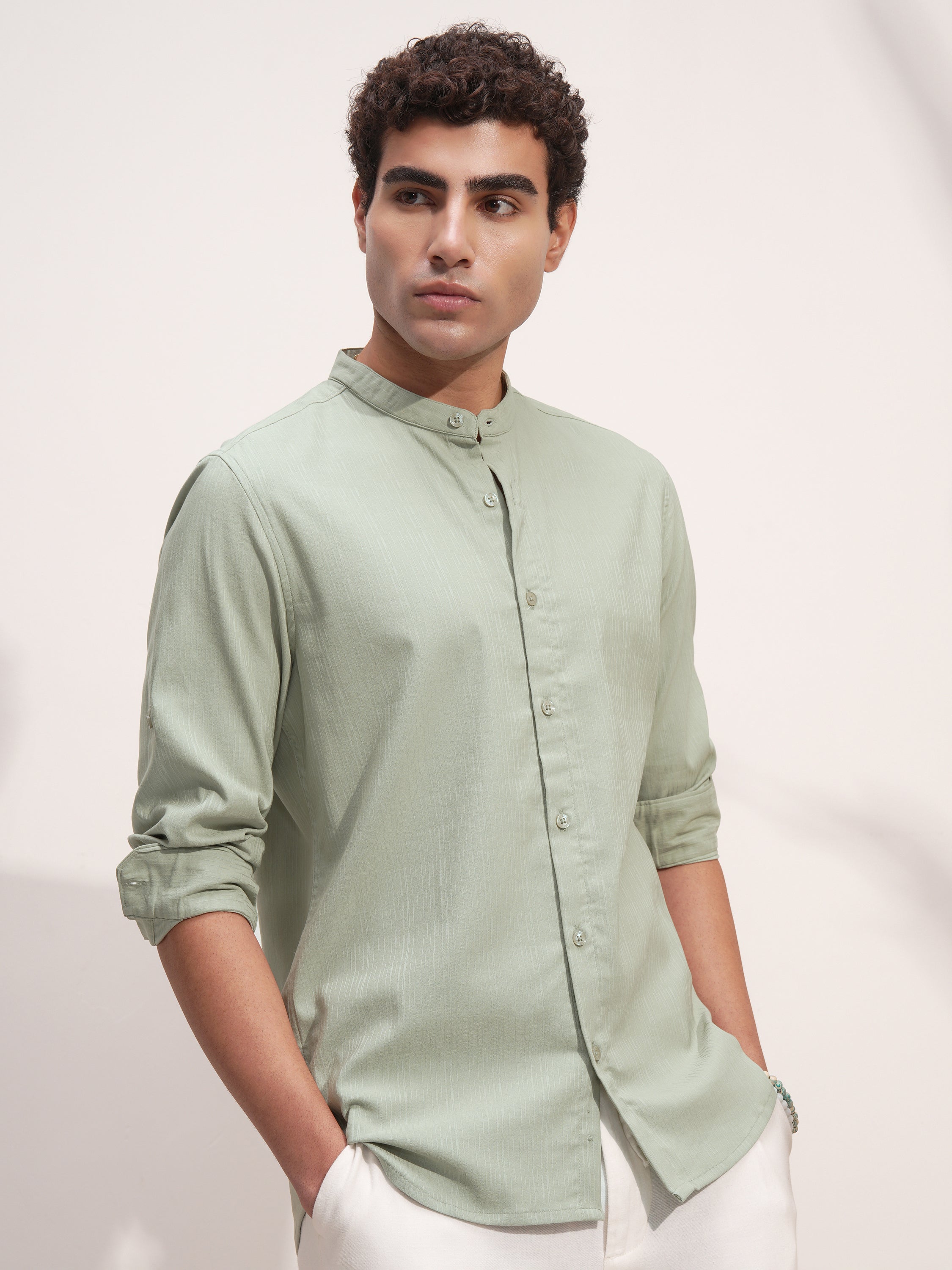 Highlander Men Green Solid Slim Fit Casual Shirt - Green - Image 6