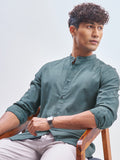 Highlander Men Teal Self Design Slim Fit Casual Shirt - Teal - Image 1