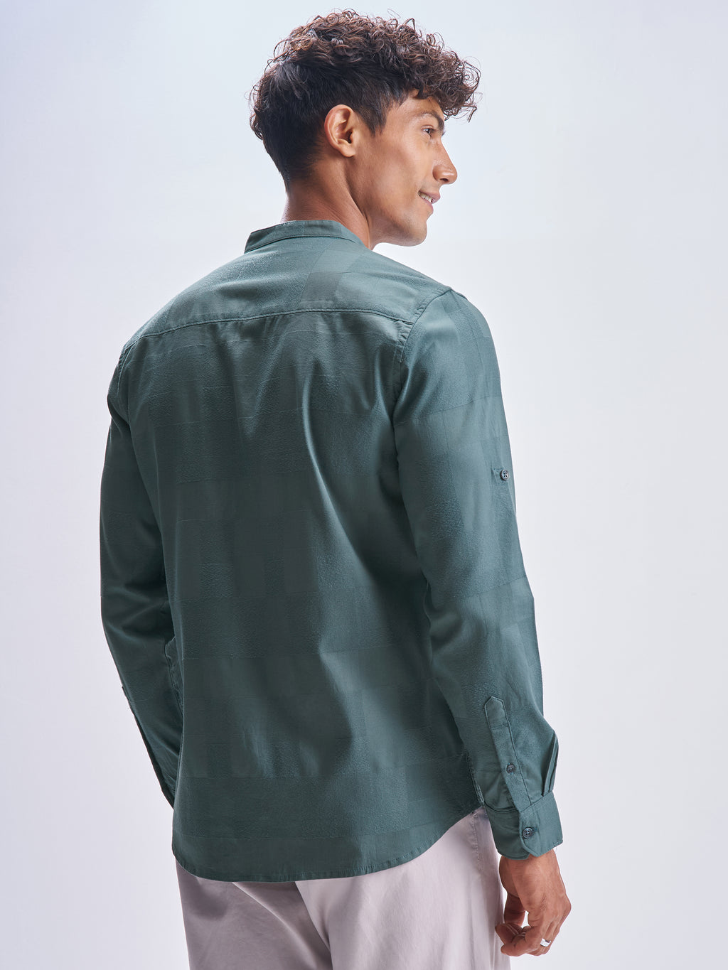 Highlander Men Teal Self Design Slim Fit Casual Shirt - Teal - Image 3