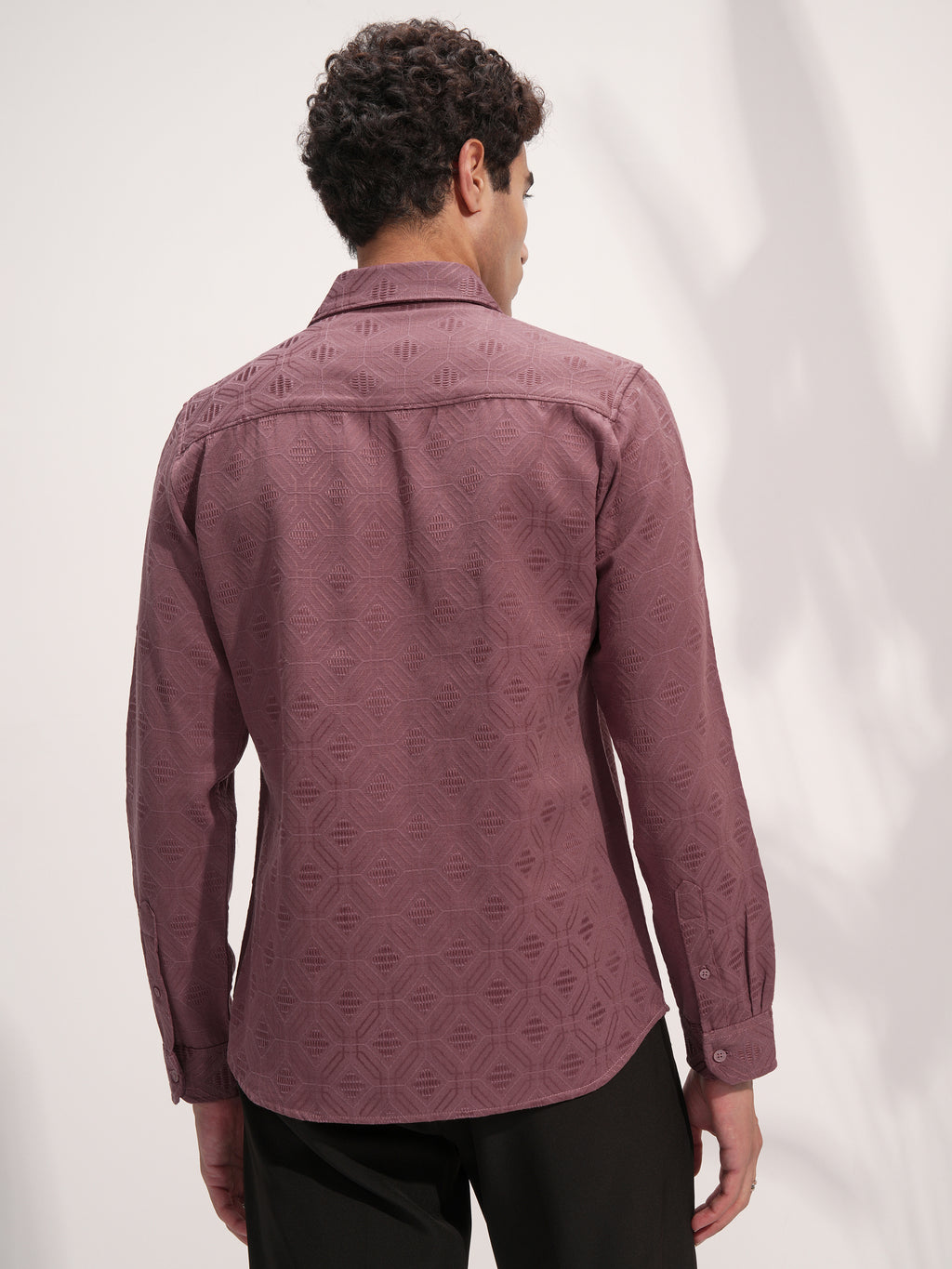 Highlander Men Rose Self Design Slim Fit Casual Shirt - Rose - Image 3