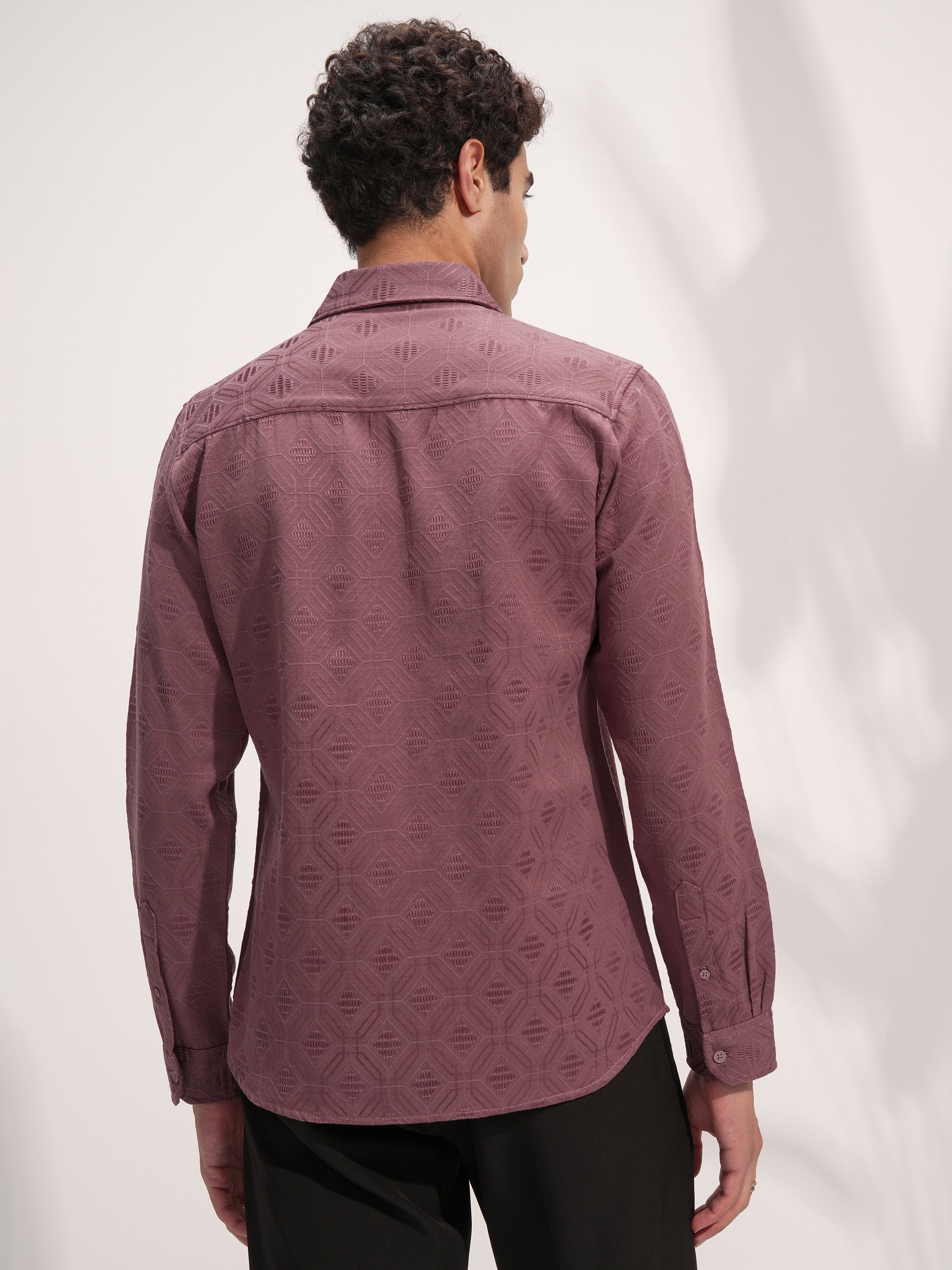 Highlander Men Rose Self Design Slim Fit Casual Shirt - Rose - Image 3