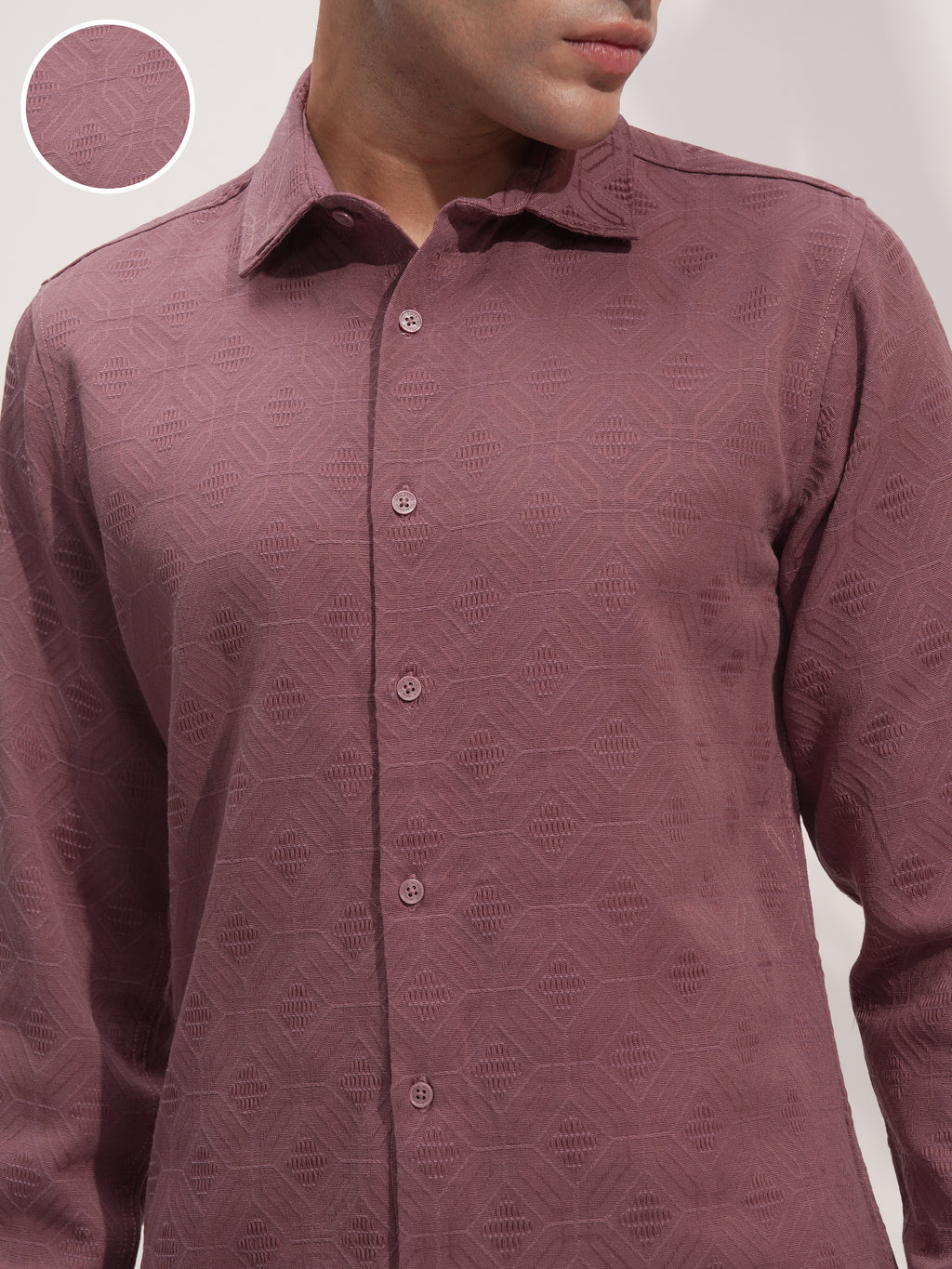 Highlander Men Rose Self Design Slim Fit Casual Shirt - Rose - Image 5