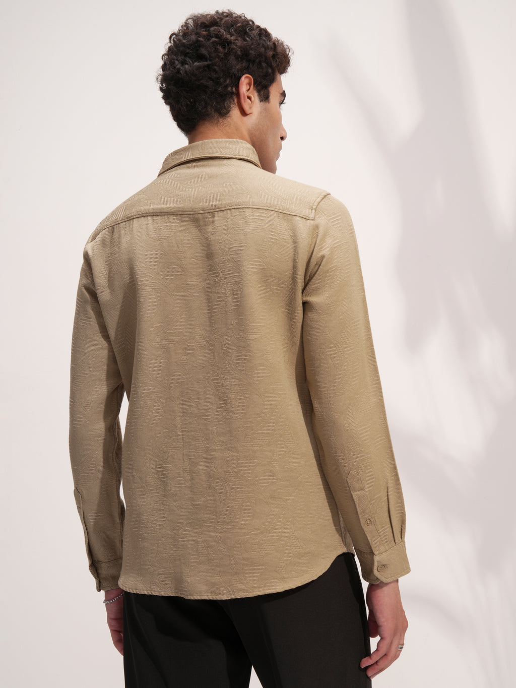 Highlander Men Beige Self Design Slim Fit Casual Shirt - Beige - Image 3