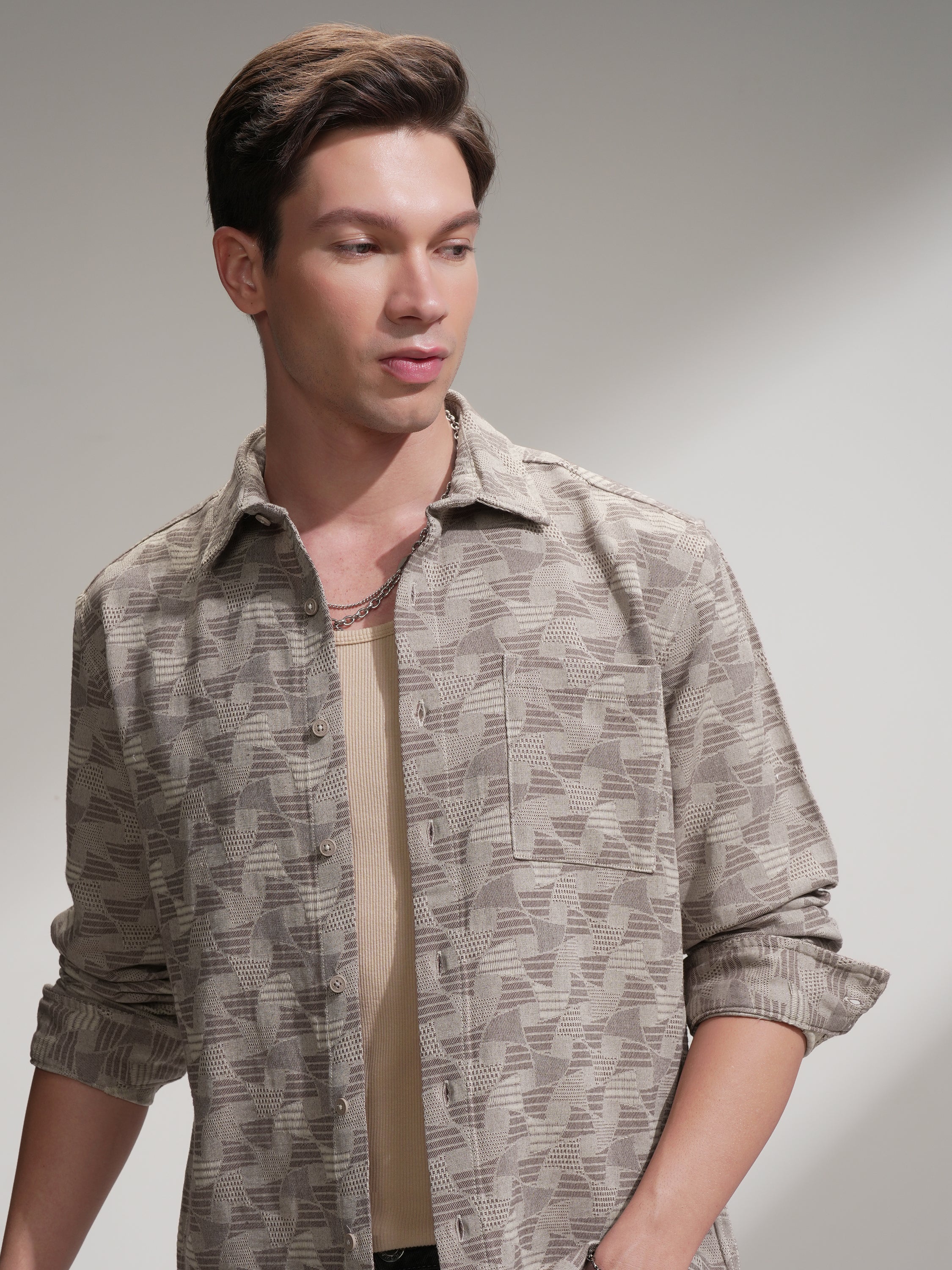Highlander Men Beige Printed Relaxed Fit Casual Shirt - Beige - Image 1