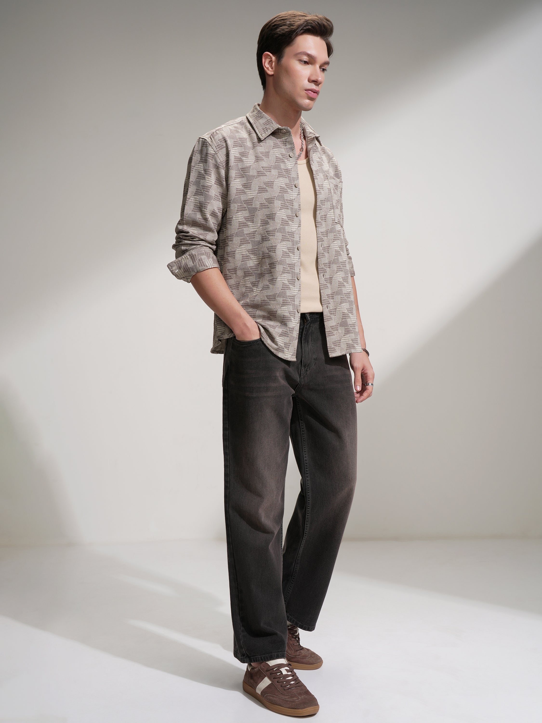 Highlander Men Beige Printed Relaxed Fit Casual Shirt - Beige - Image 2