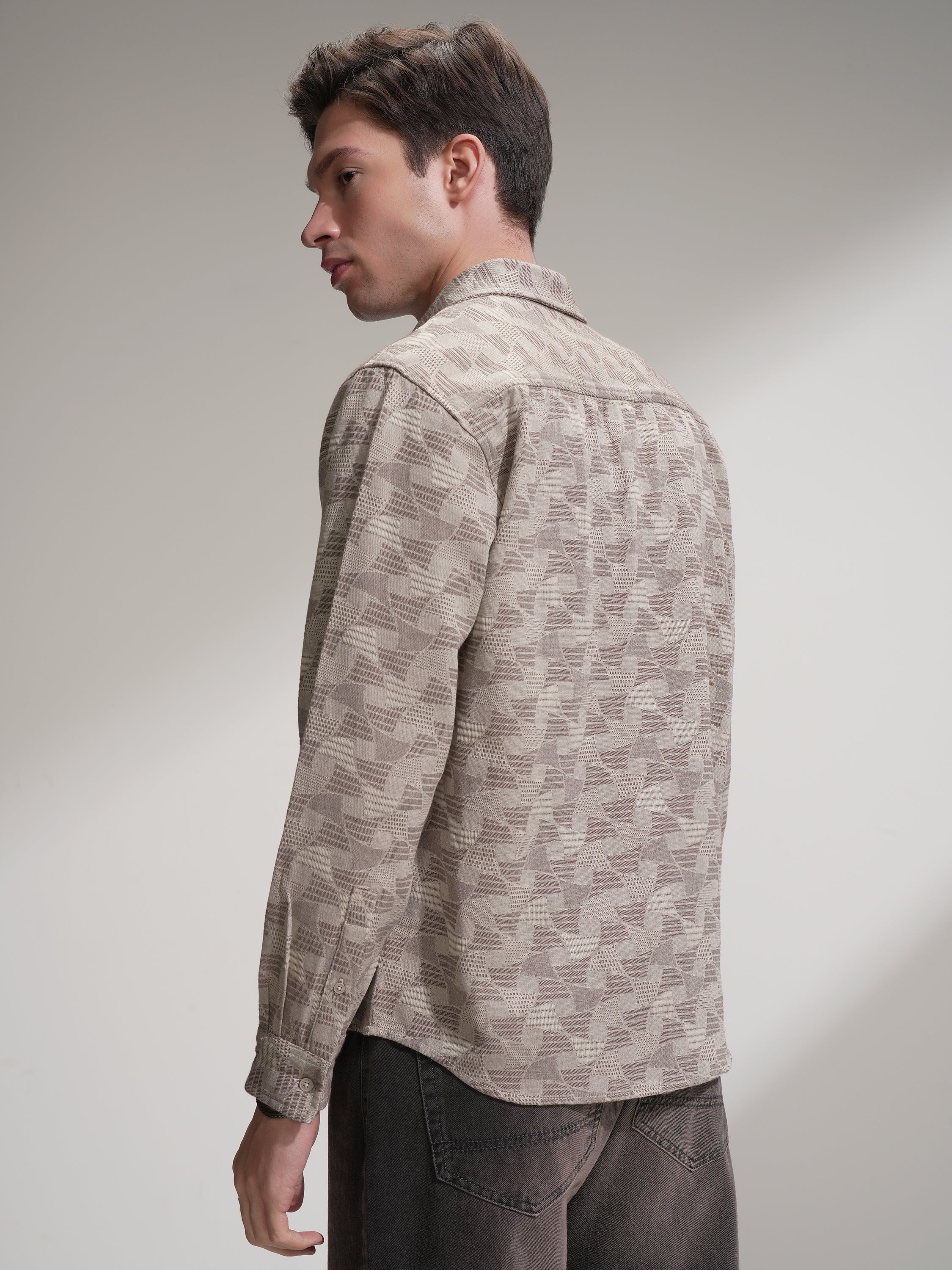Highlander Men Beige Printed Relaxed Fit Casual Shirt - Beige - Image 3