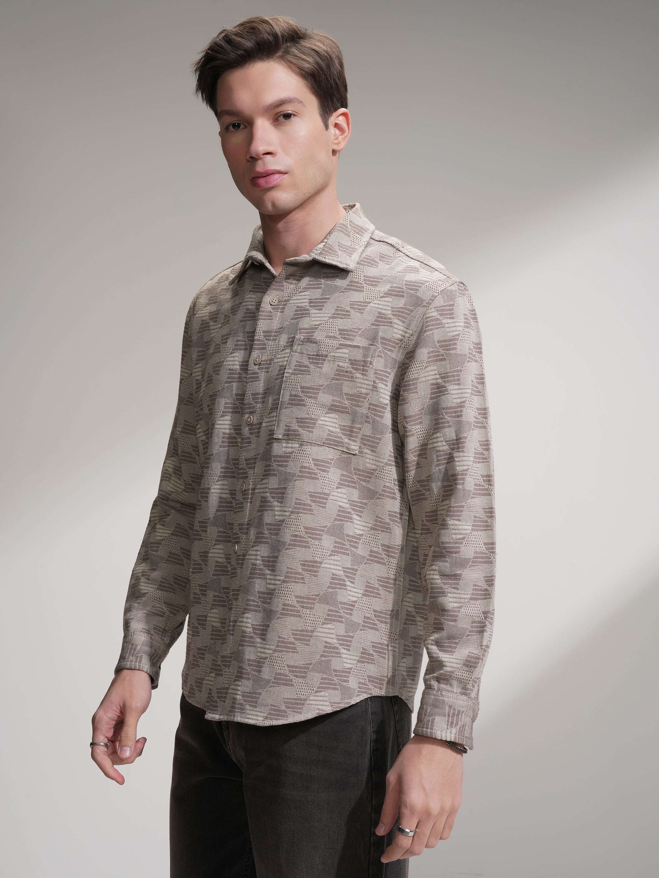 Highlander Men Beige Printed Relaxed Fit Casual Shirt - Beige - Image 4