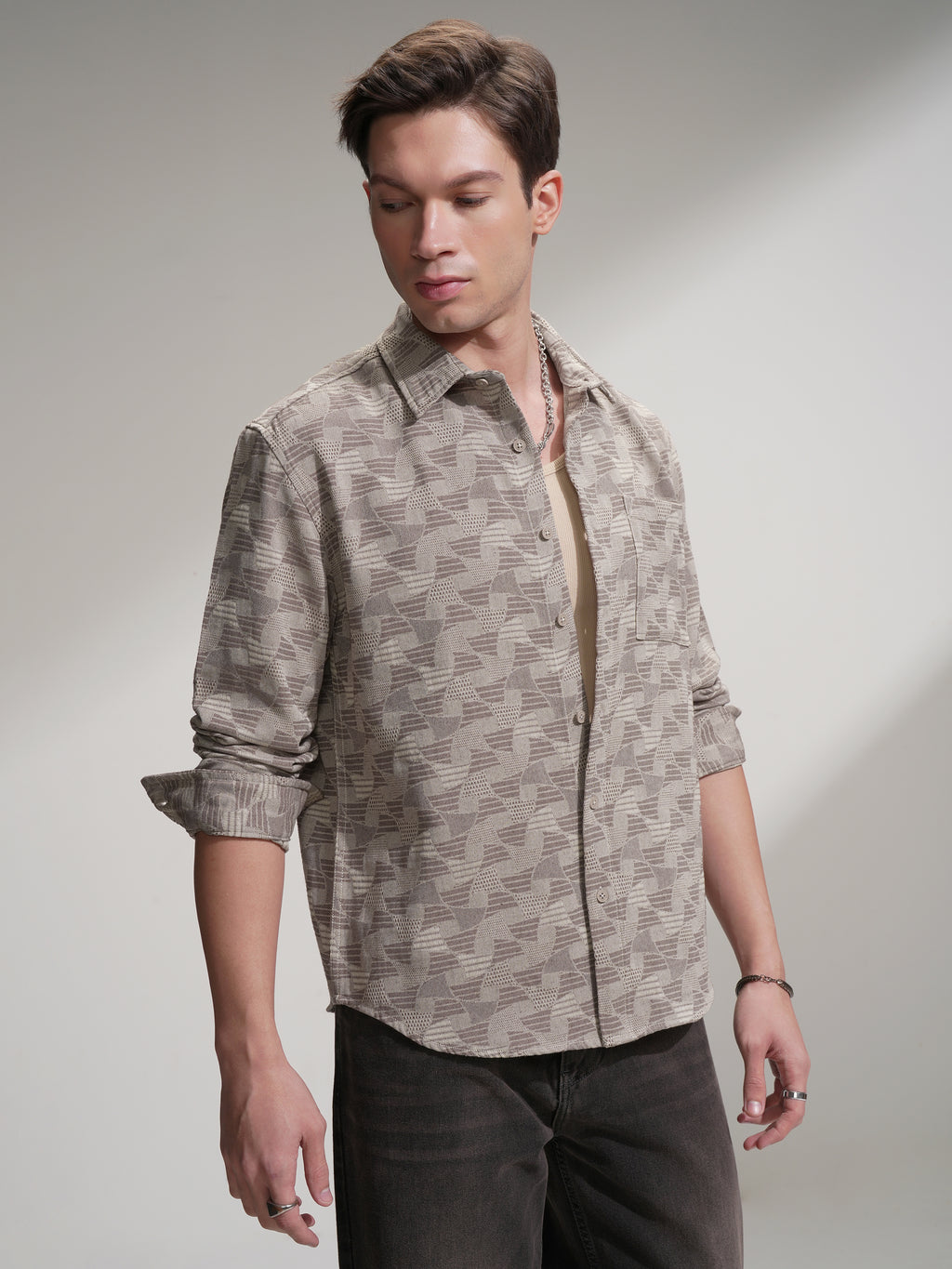 Highlander Men Beige Printed Relaxed Fit Casual Shirt - Beige - Image 6